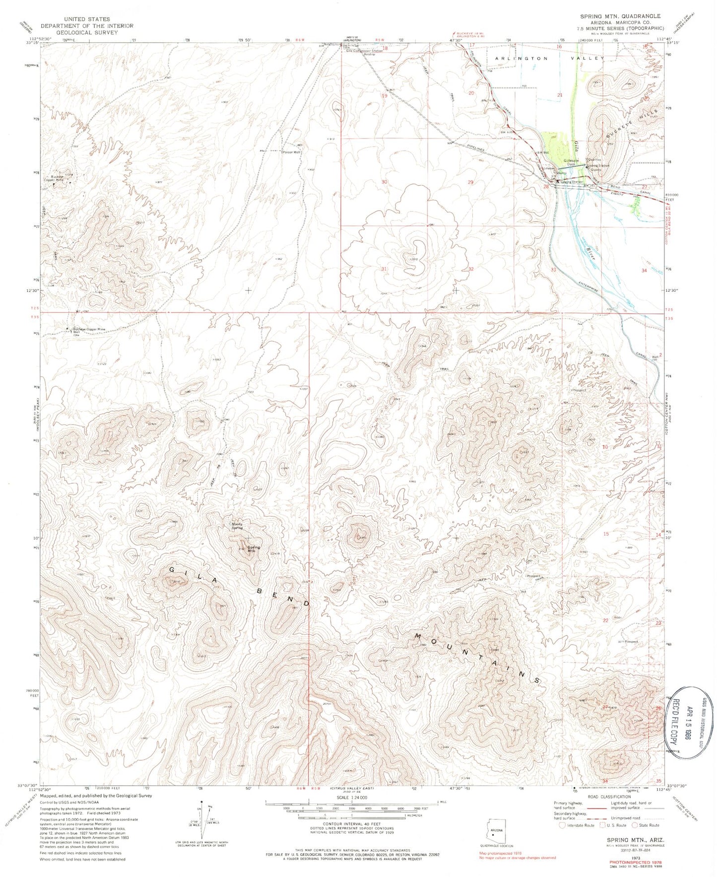 Classic USGS Spring Mountain Arizona 7.5'x7.5' Topo Map Image