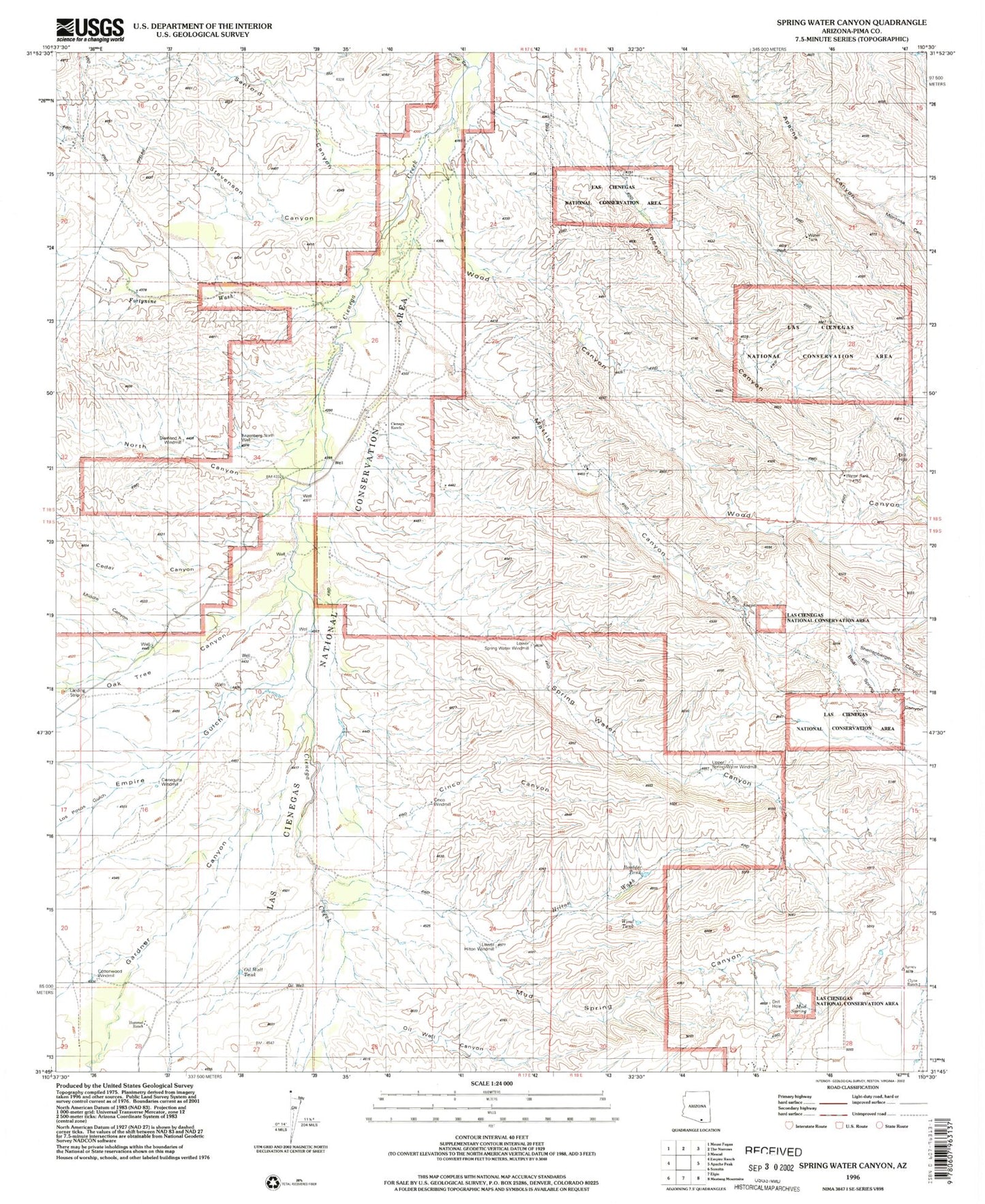 Classic USGS Spring Water Canyon Arizona 7.5'x7.5' Topo Map Image