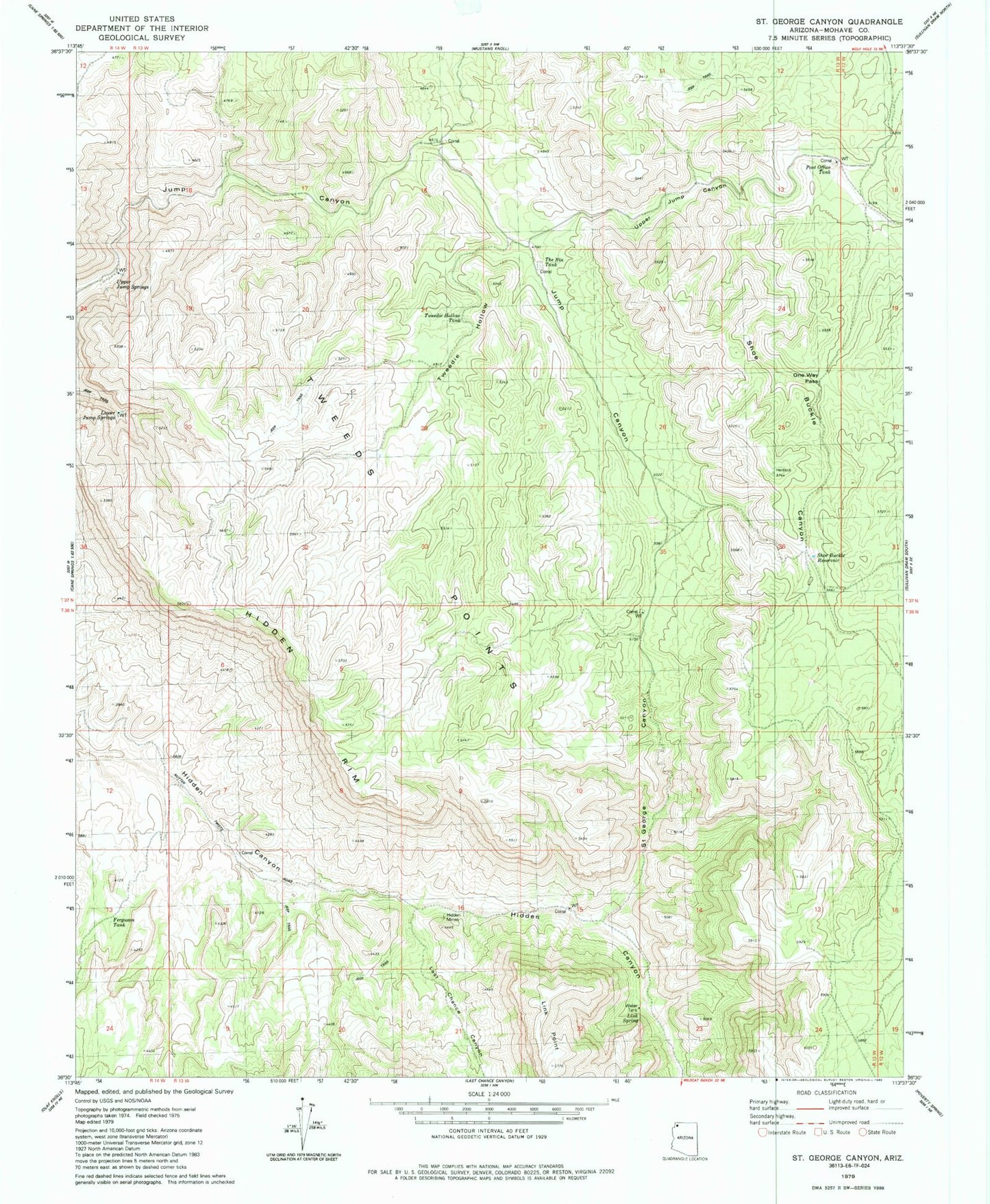 Classic USGS Saint George Canyon Arizona 7.5'x7.5' Topo Map Image