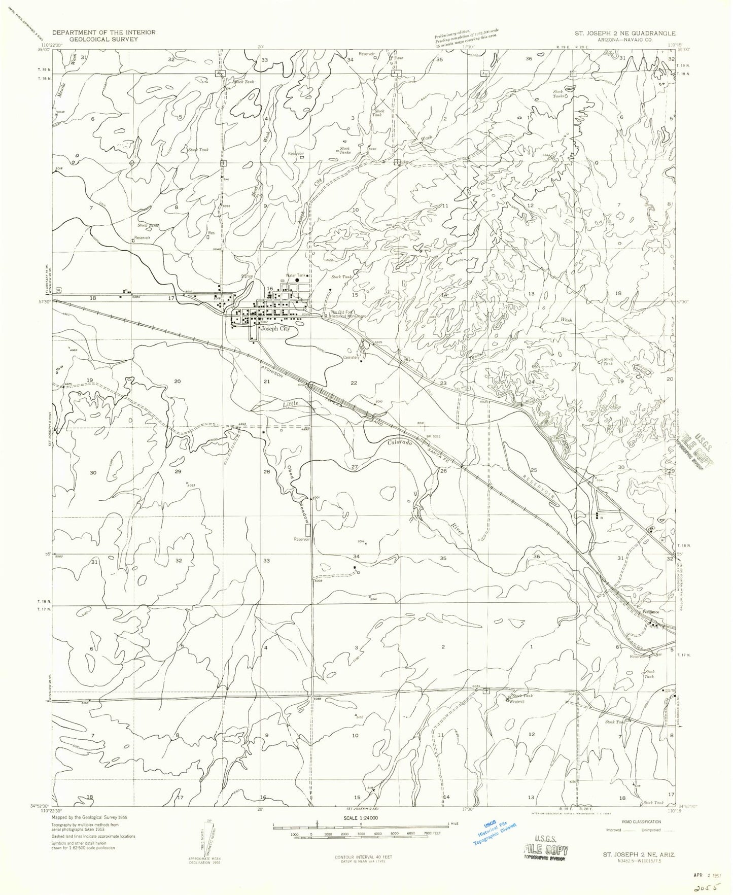 Classic USGS Joseph City Arizona 7.5'x7.5' Topo Map Image