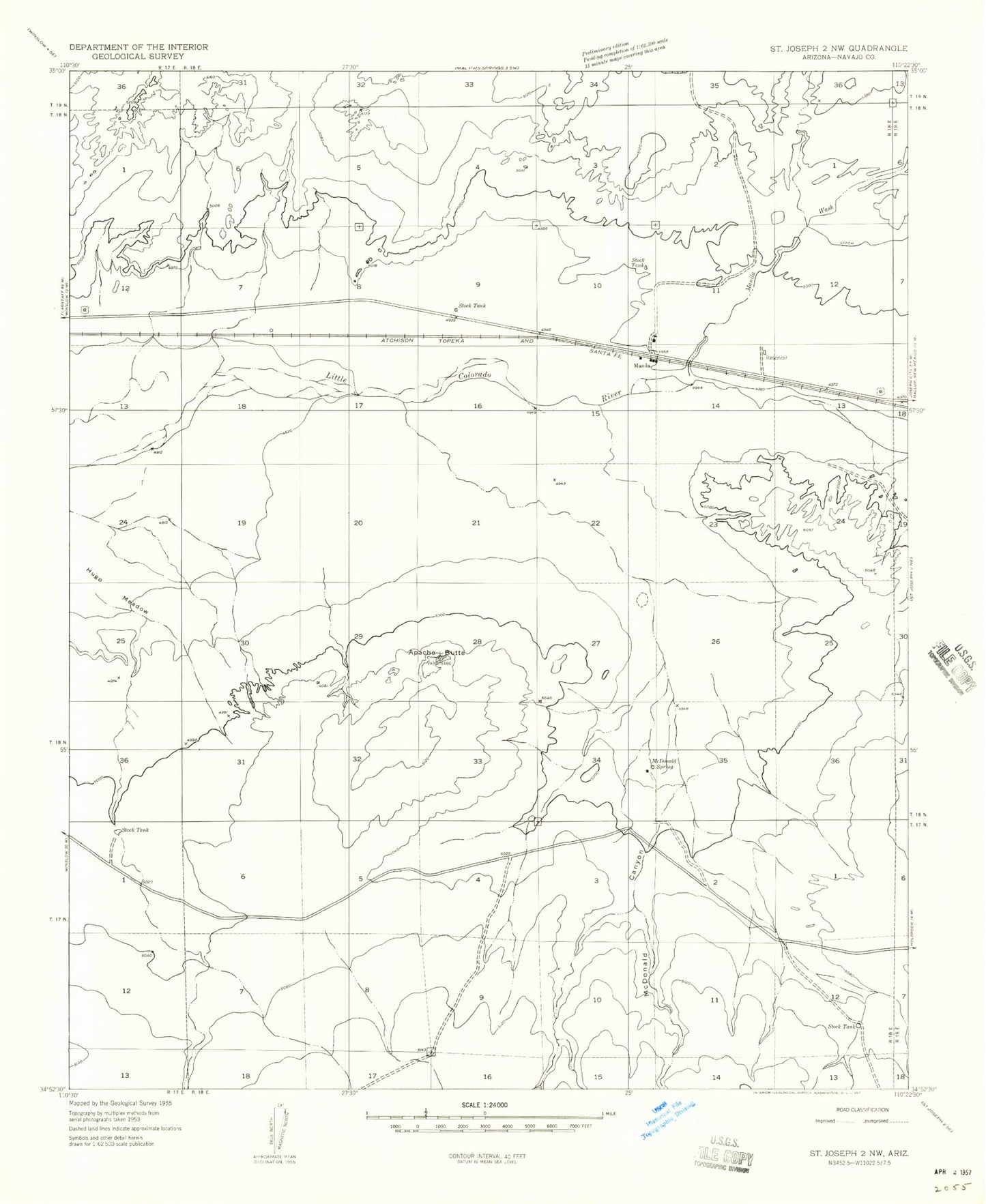 Classic USGS Apache Butte Arizona 7.5'x7.5' Topo Map Image