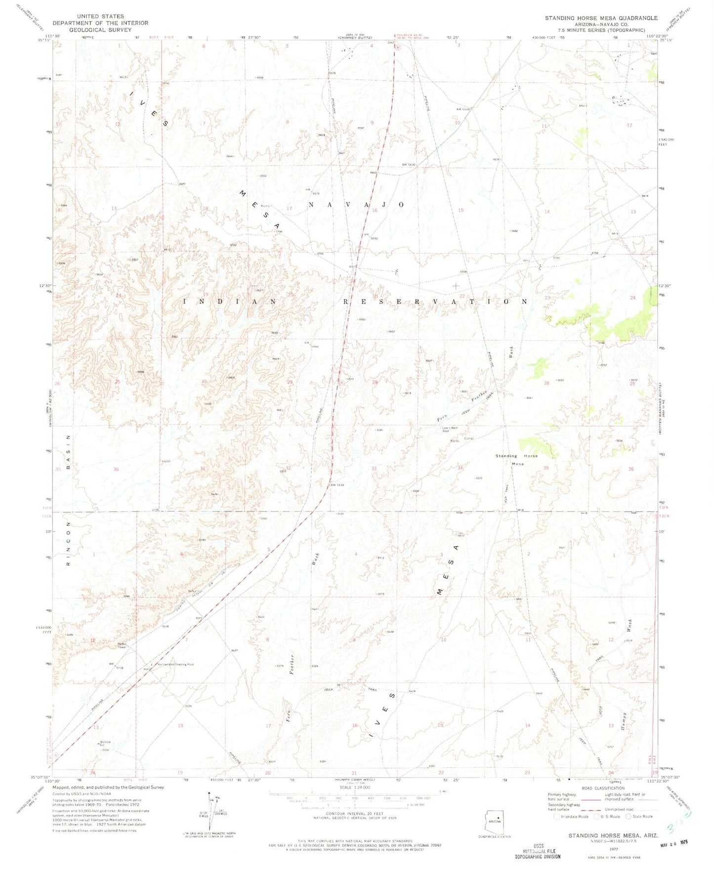 Classic USGS Standing Horse Mesa Arizona 7.5'x7.5' Topo Map Image
