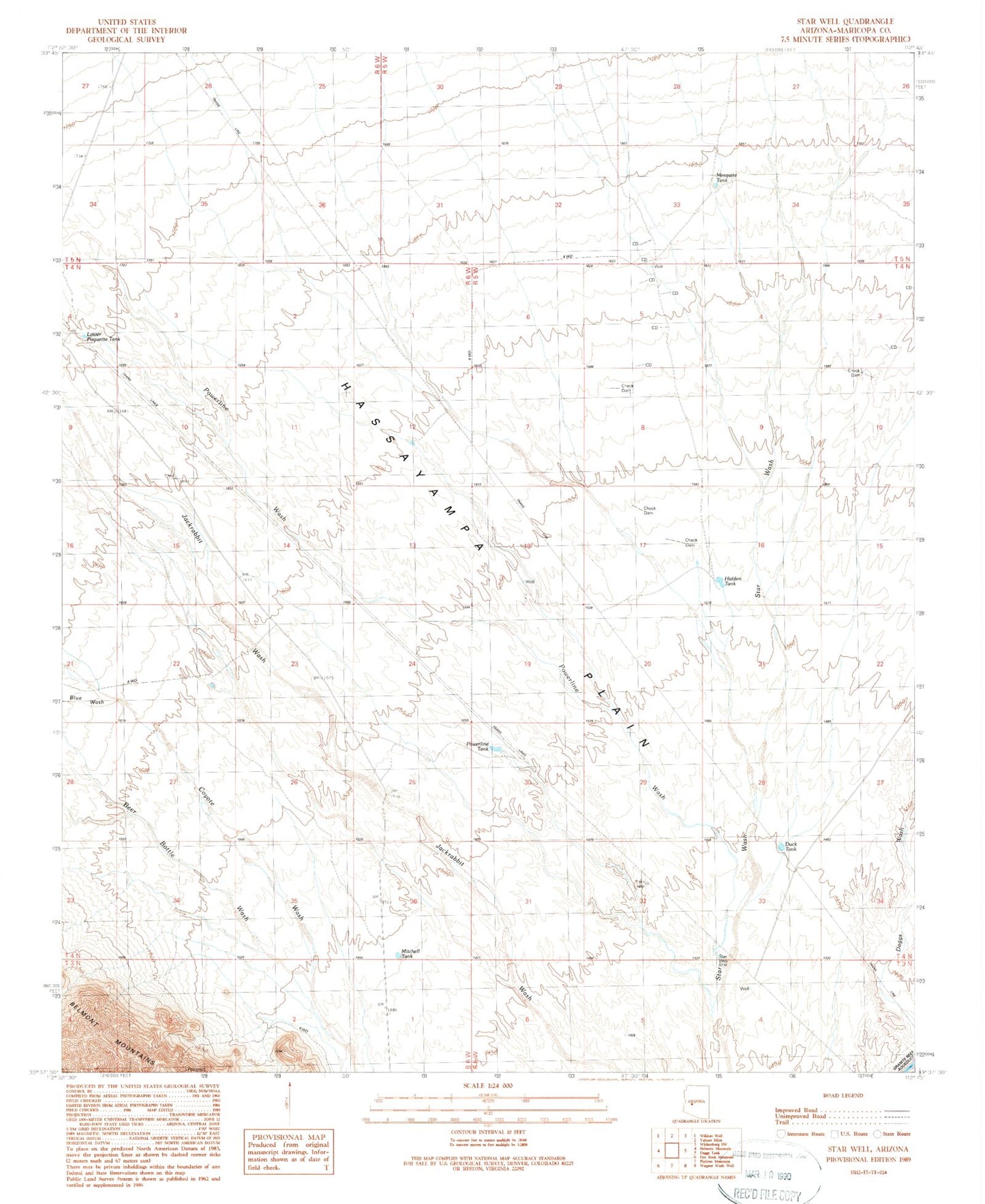 Classic USGS Star Well Arizona 7.5'x7.5' Topo Map Image