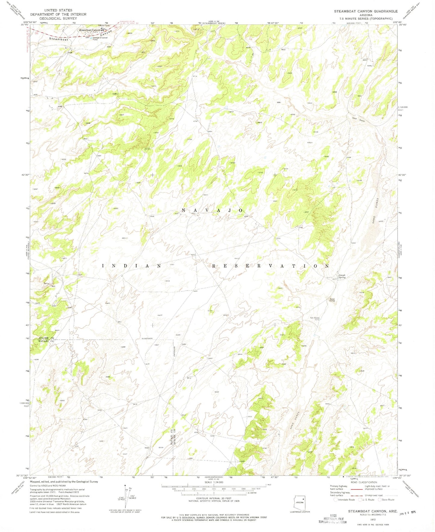 Classic USGS Steamboat Canyon Arizona 7.5'x7.5' Topo Map Image