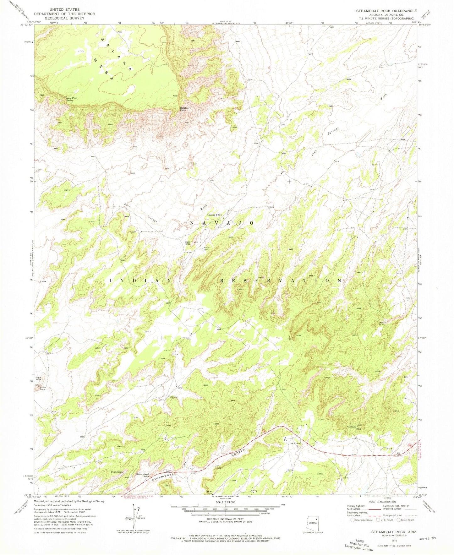 Classic USGS Steamboat Rock Arizona 7.5'x7.5' Topo Map Image