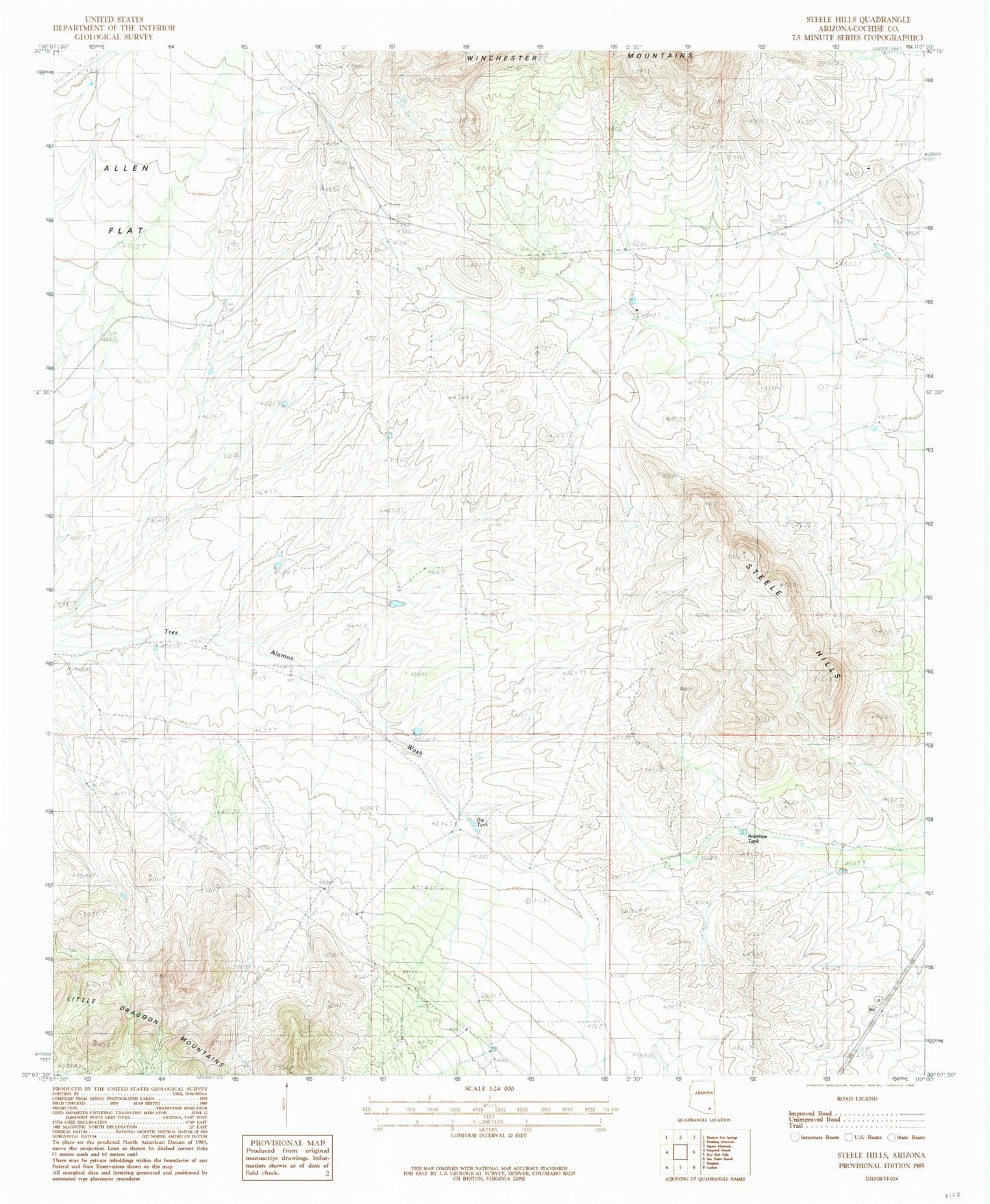 Classic USGS Steele Hills Arizona 7.5'x7.5' Topo Map Image