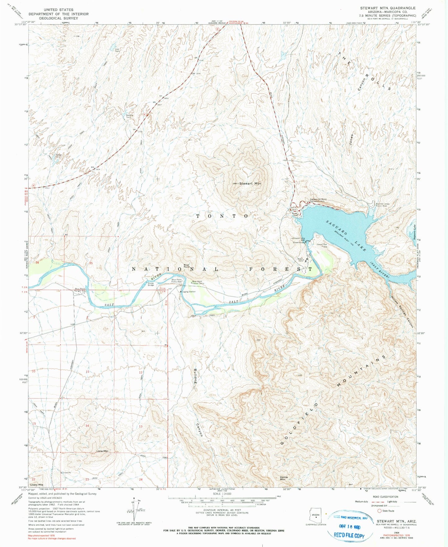 Classic USGS Stewart Mountain Arizona 7.5'x7.5' Topo Map Image