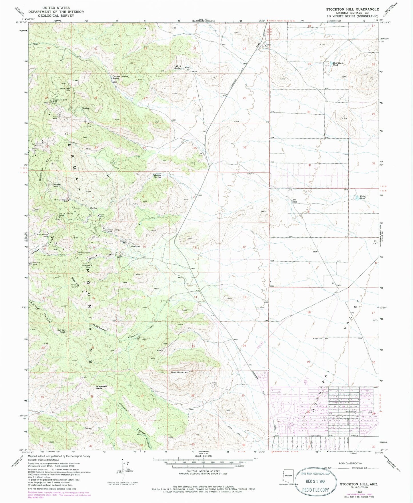 Classic USGS Stockton Hill Arizona 7.5'x7.5' Topo Map Image