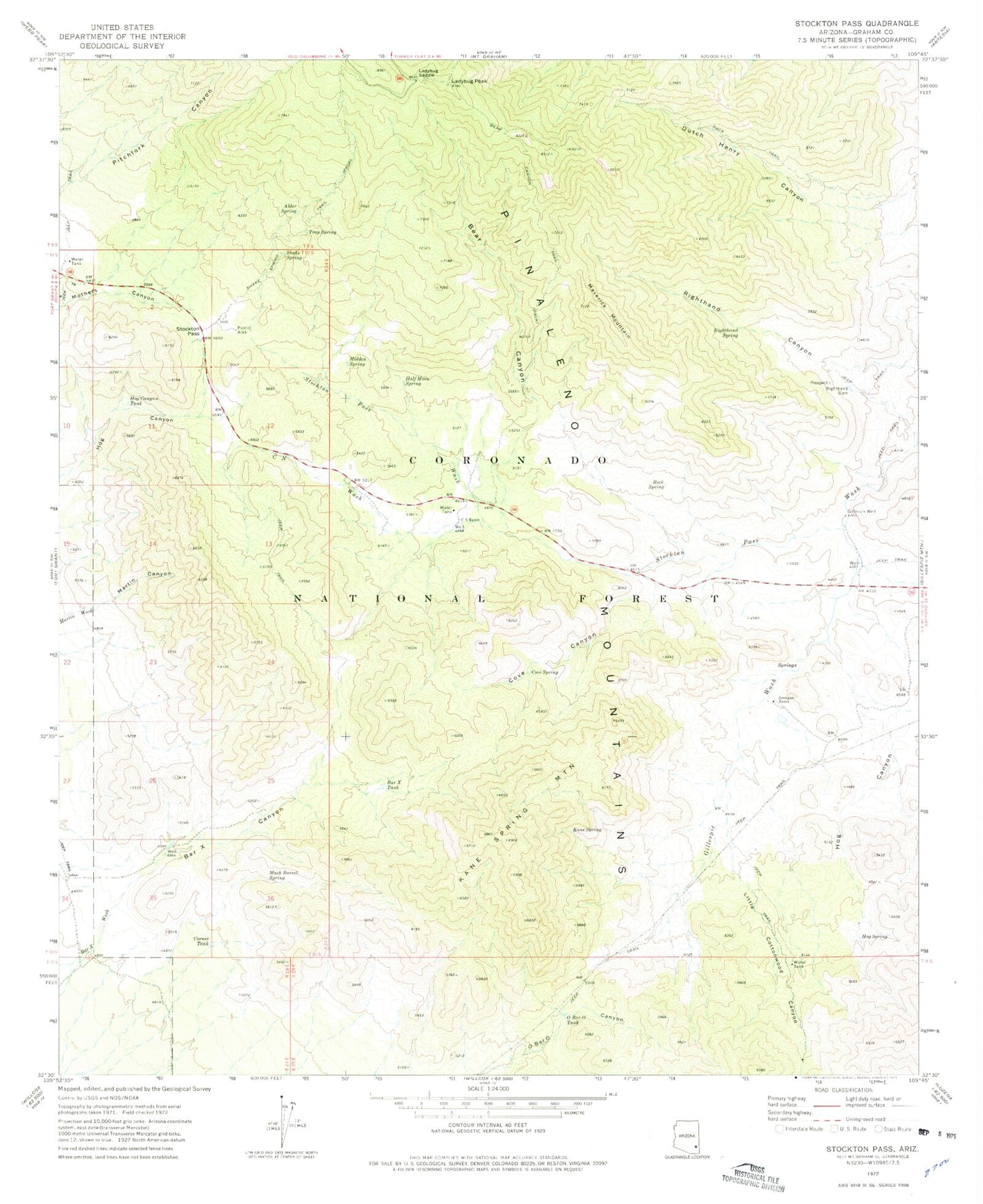 Classic USGS Stockton Pass Arizona 7.5'x7.5' Topo Map Image