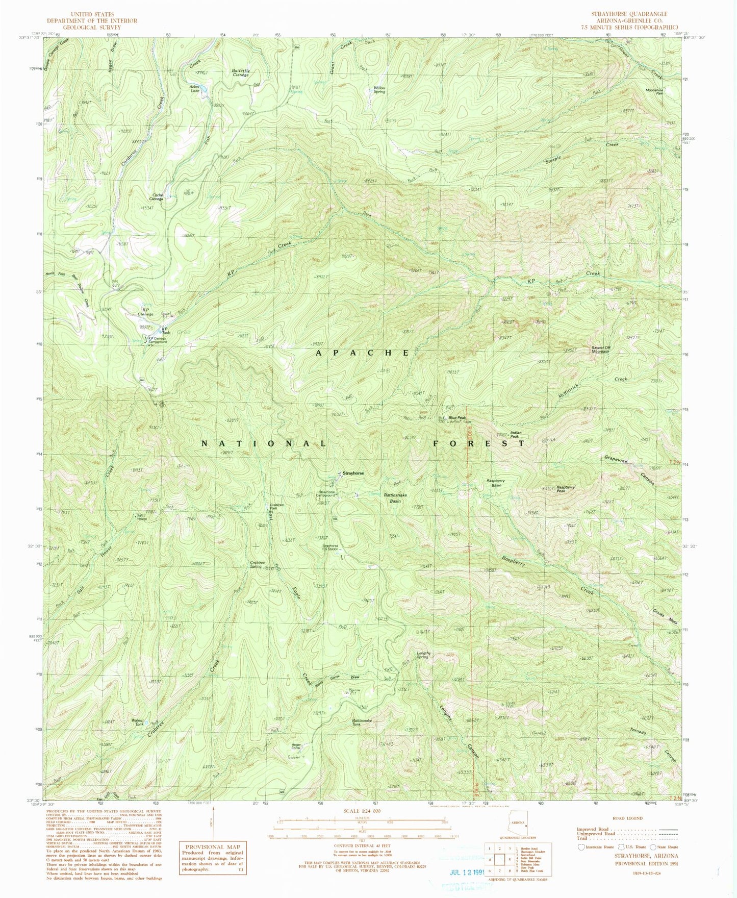 Classic USGS Strayhorse Arizona 7.5'x7.5' Topo Map Image