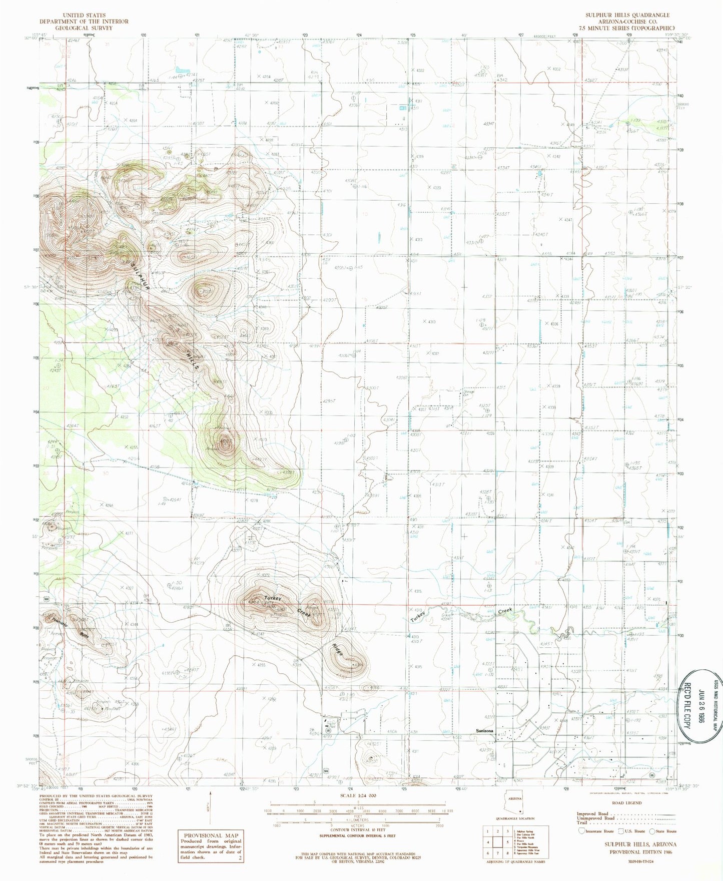 Classic USGS Sulphur Hills Arizona 7.5'x7.5' Topo Map Image