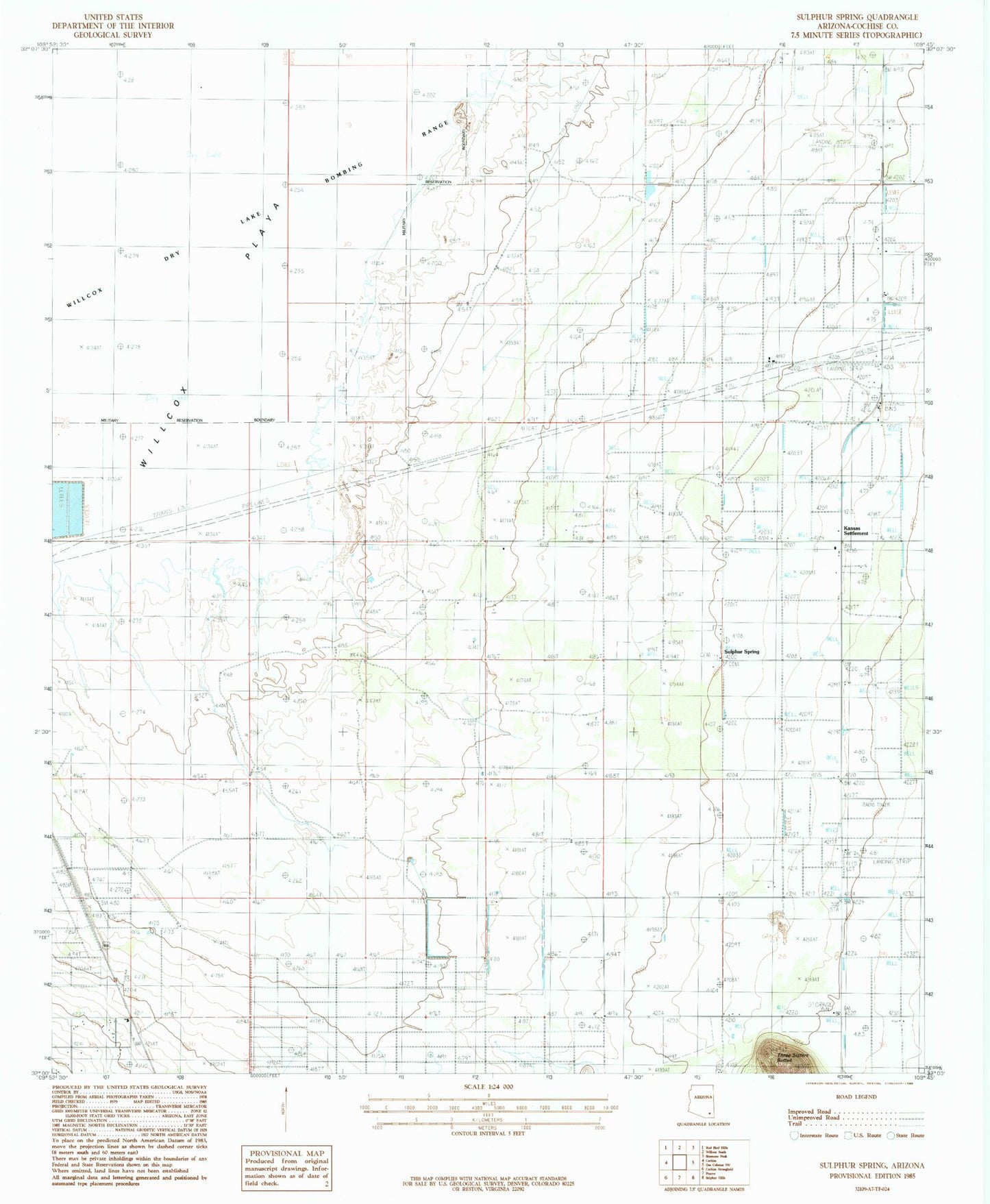 Classic USGS Sulphur Spring Arizona 7.5'x7.5' Topo Map Image