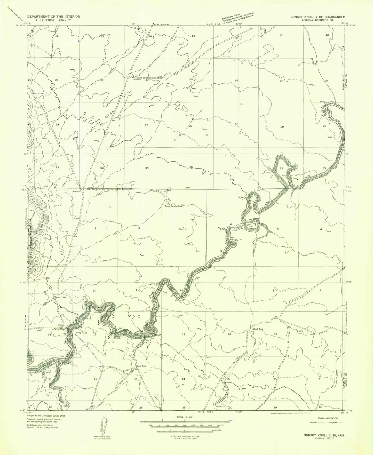 Classic USGS Pump Ranch Tank Arizona 7.5'x7.5' Topo Map Image