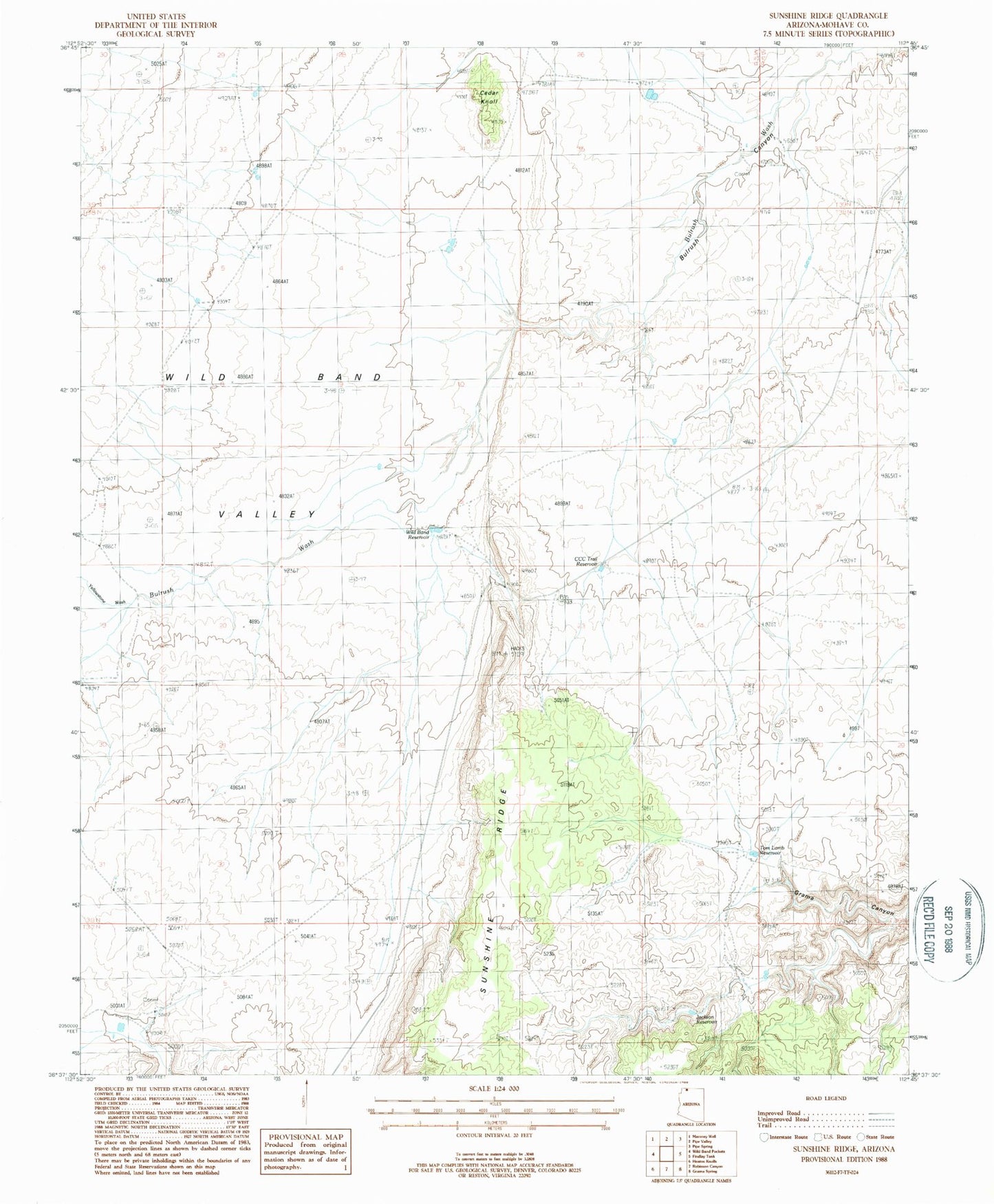Classic USGS Sunshine Ridge Arizona 7.5'x7.5' Topo Map Image