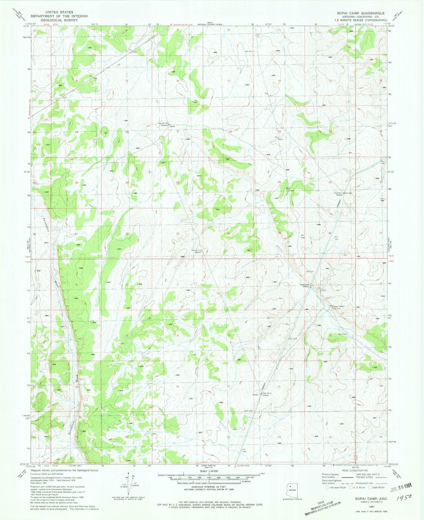 Classic USGS Supai Camp Arizona 7.5'x7.5' Topo Map Image