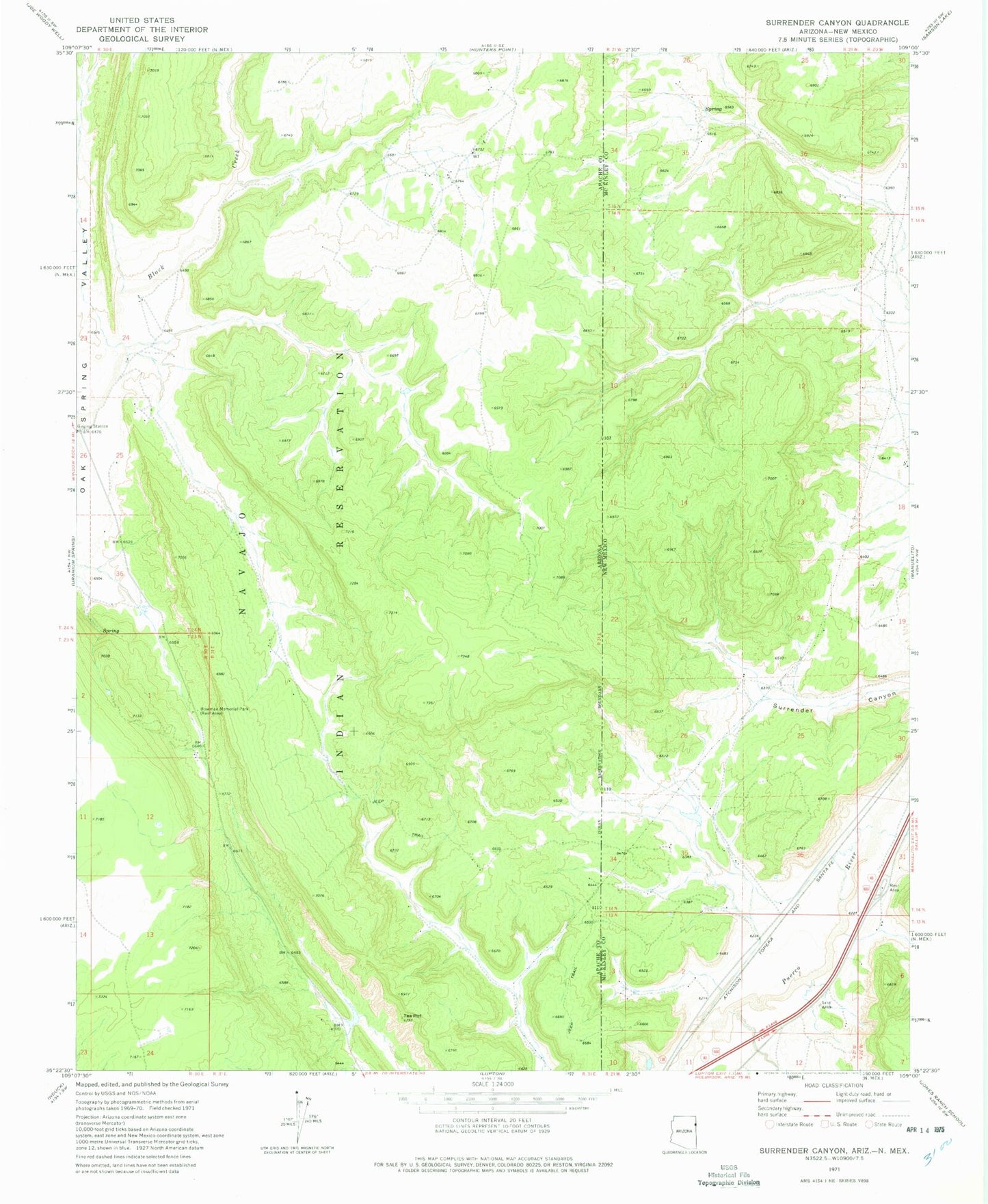Classic USGS Surrender Canyon New Mexico 7.5'x7.5' Topo Map Image