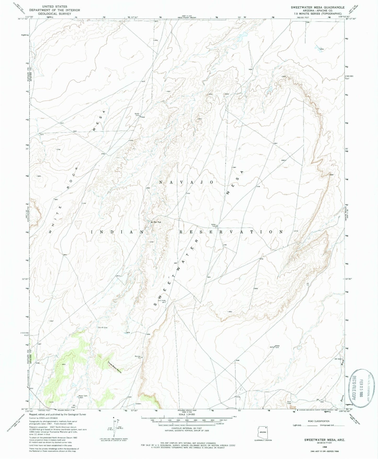 Classic USGS Sweetwater Mesa Arizona 7.5'x7.5' Topo Map Image
