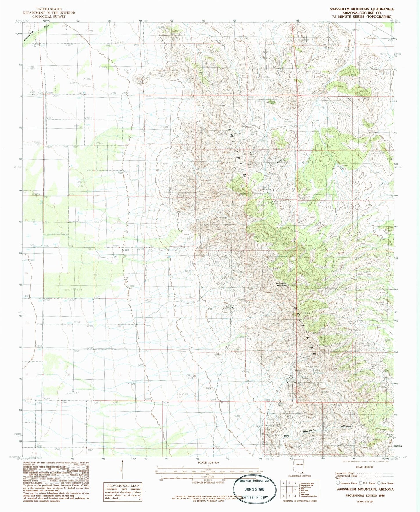 Classic USGS Swisshelm Mountain Arizona 7.5'x7.5' Topo Map Image