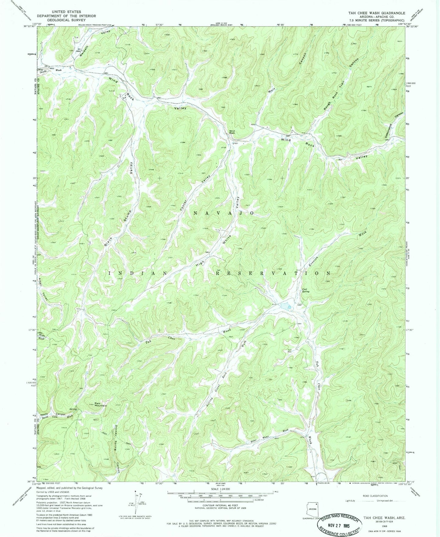 Classic USGS Tah Chee Wash Arizona 7.5'x7.5' Topo Map Image
