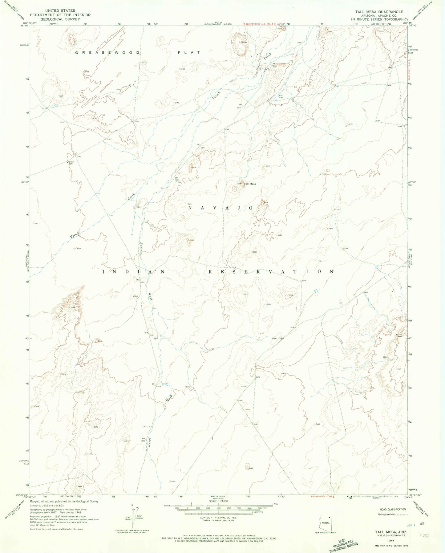 Classic USGS Tall Mesa Arizona 7.5'x7.5' Topo Map Image