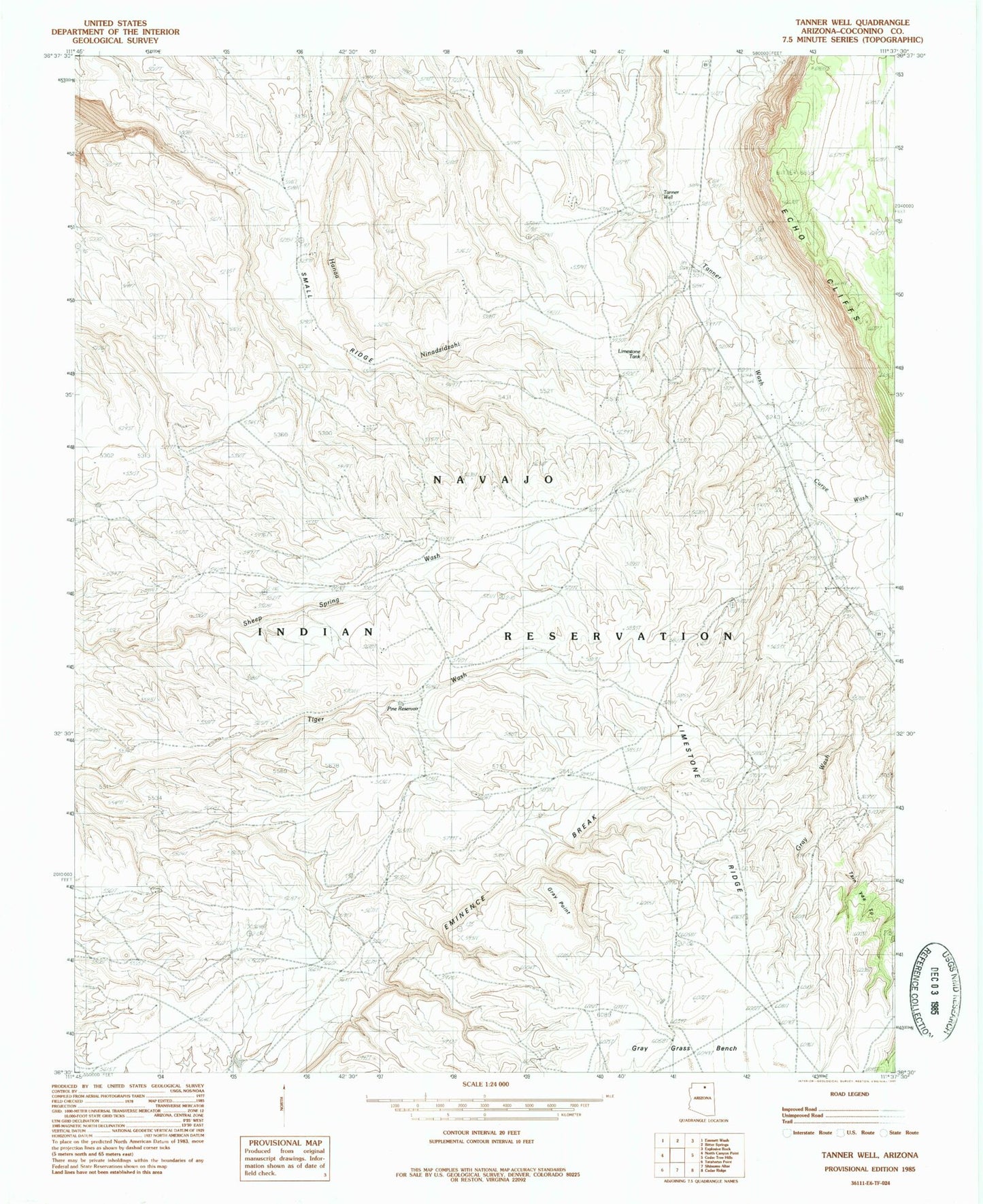 Classic USGS Tanner Well Arizona 7.5'x7.5' Topo Map Image