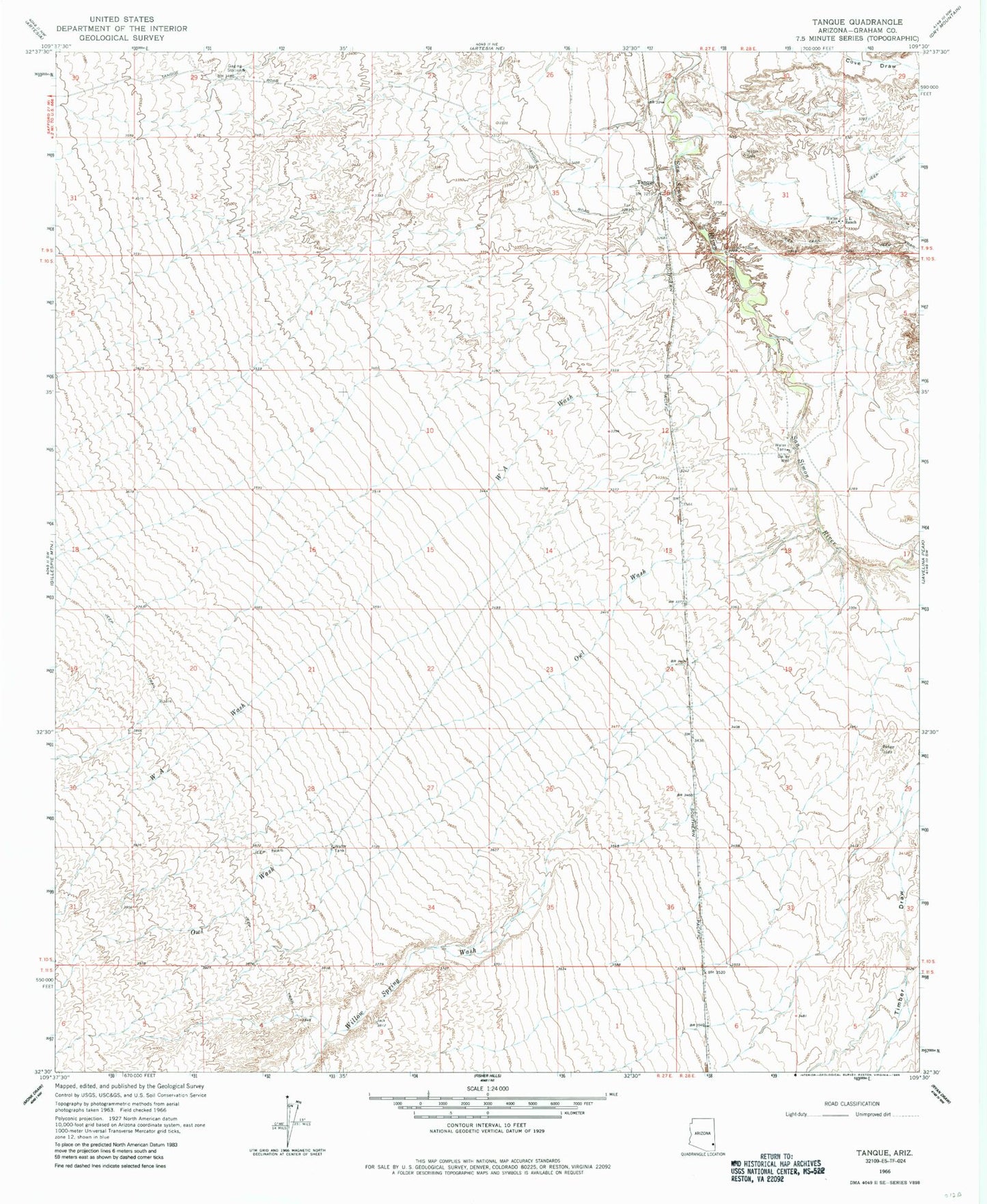 Classic USGS Tanque Arizona 7.5'x7.5' Topo Map Image