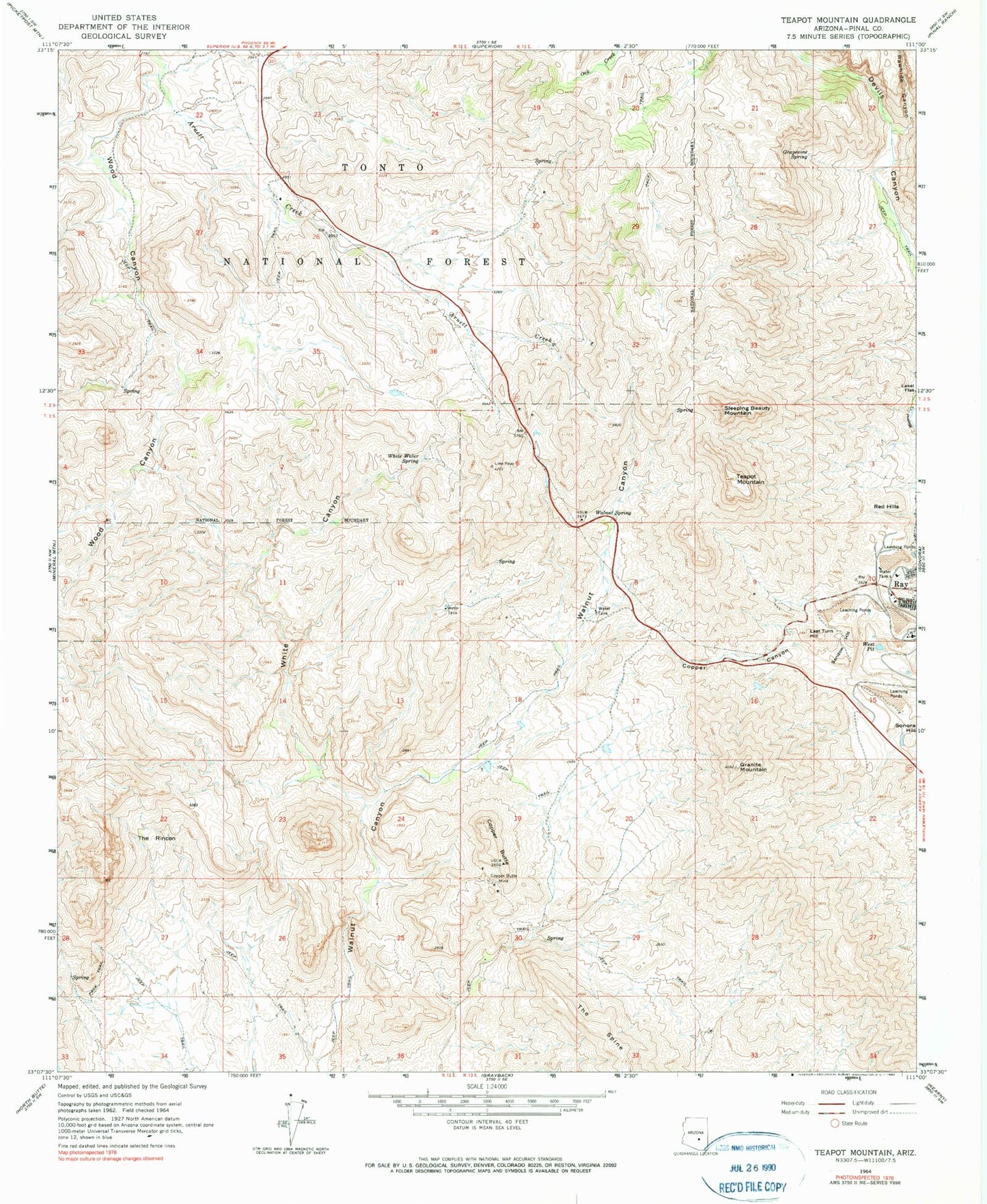 Classic USGS Teapot Mountain Arizona 7.5'x7.5' Topo Map Image