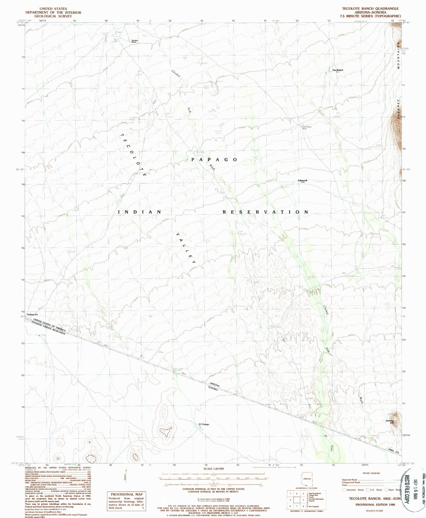Classic USGS Tecolote Ranch Arizona 7.5'x7.5' Topo Map Image