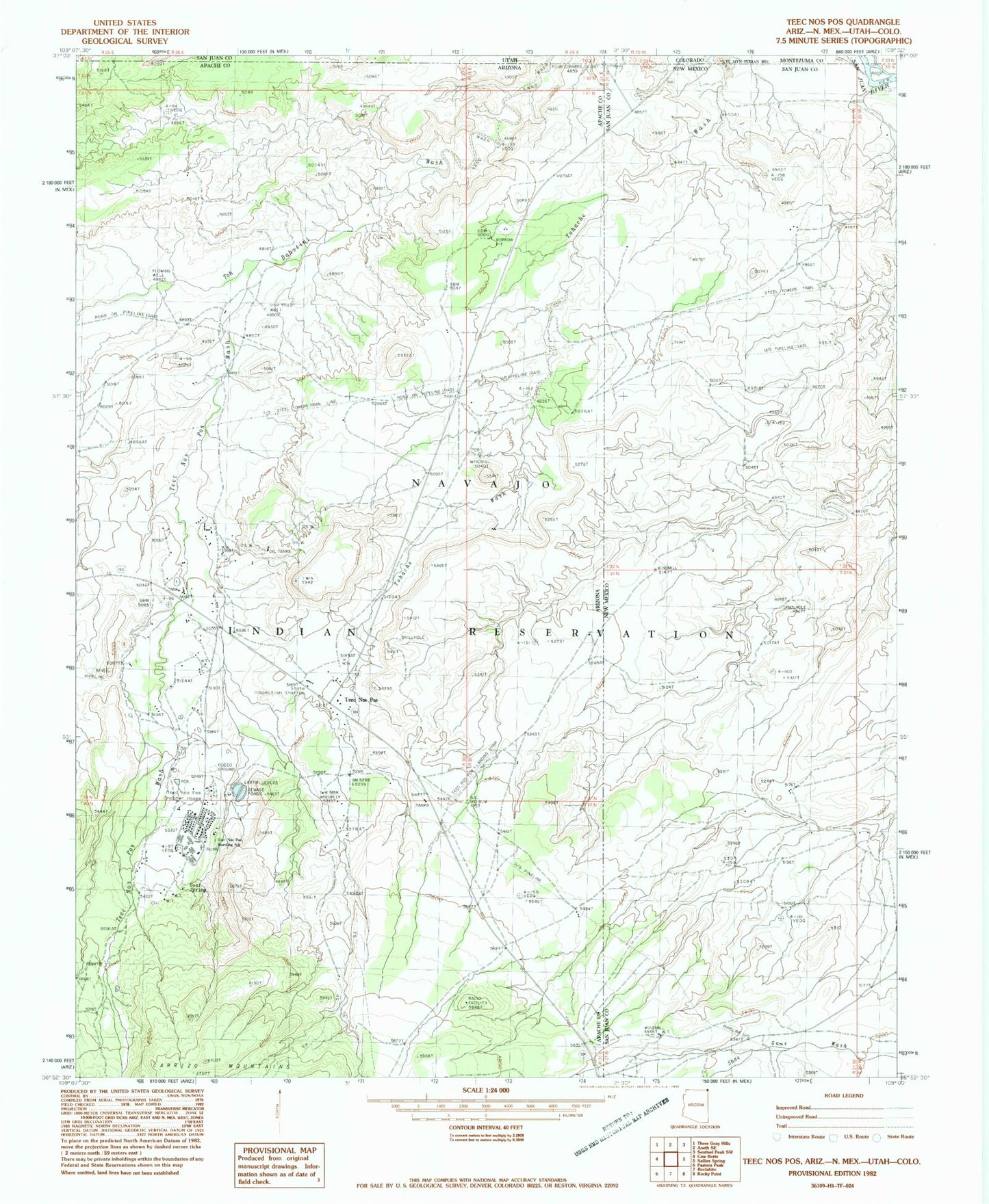 Classic USGS Teec Nos Pos Arizona 7.5'x7.5' Topo Map Image