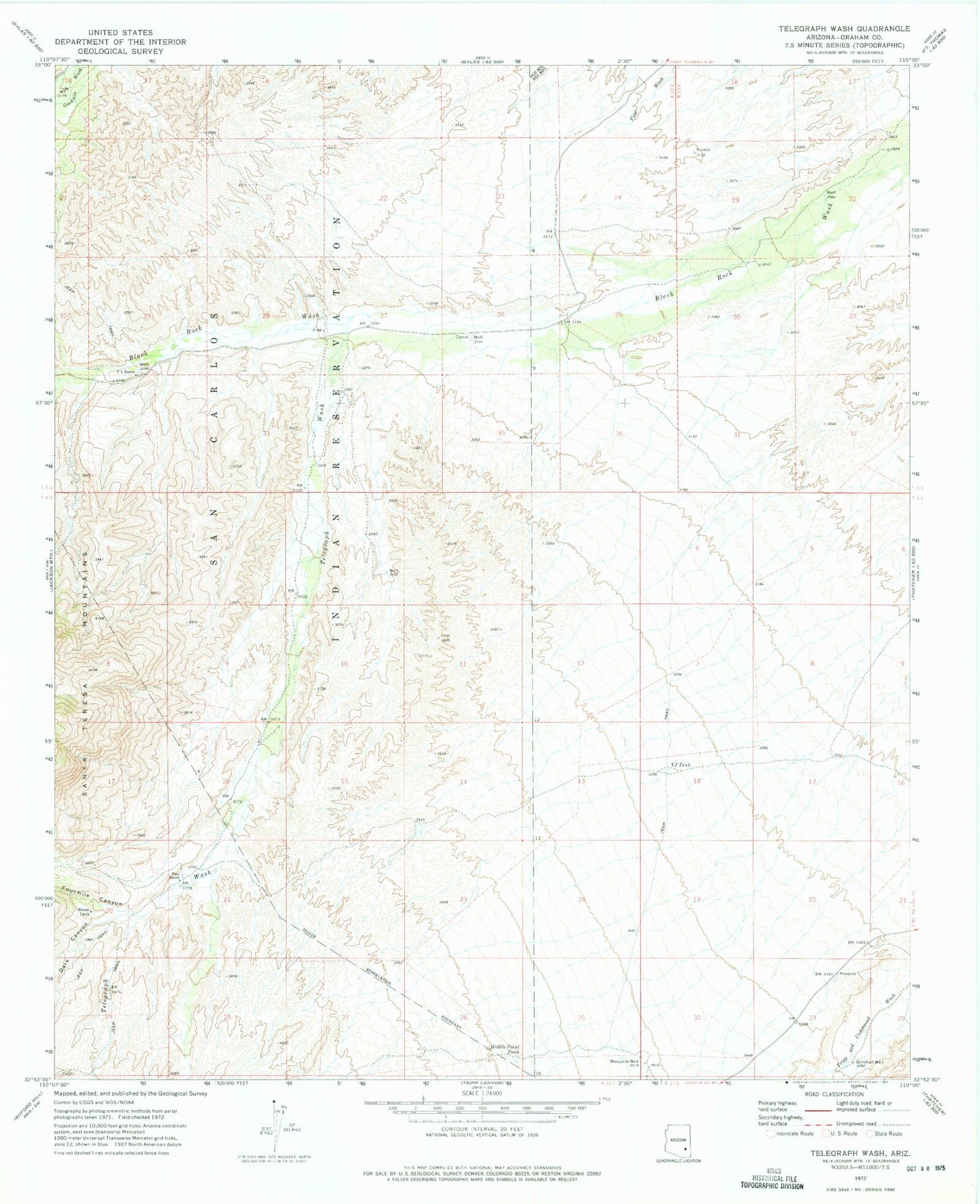 Classic USGS Telegraph Wash Arizona 7.5'x7.5' Topo Map Image
