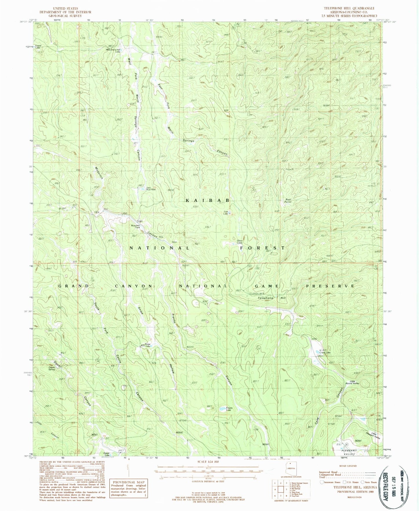 Classic USGS Telephone Hill Arizona 7.5'x7.5' Topo Map Image
