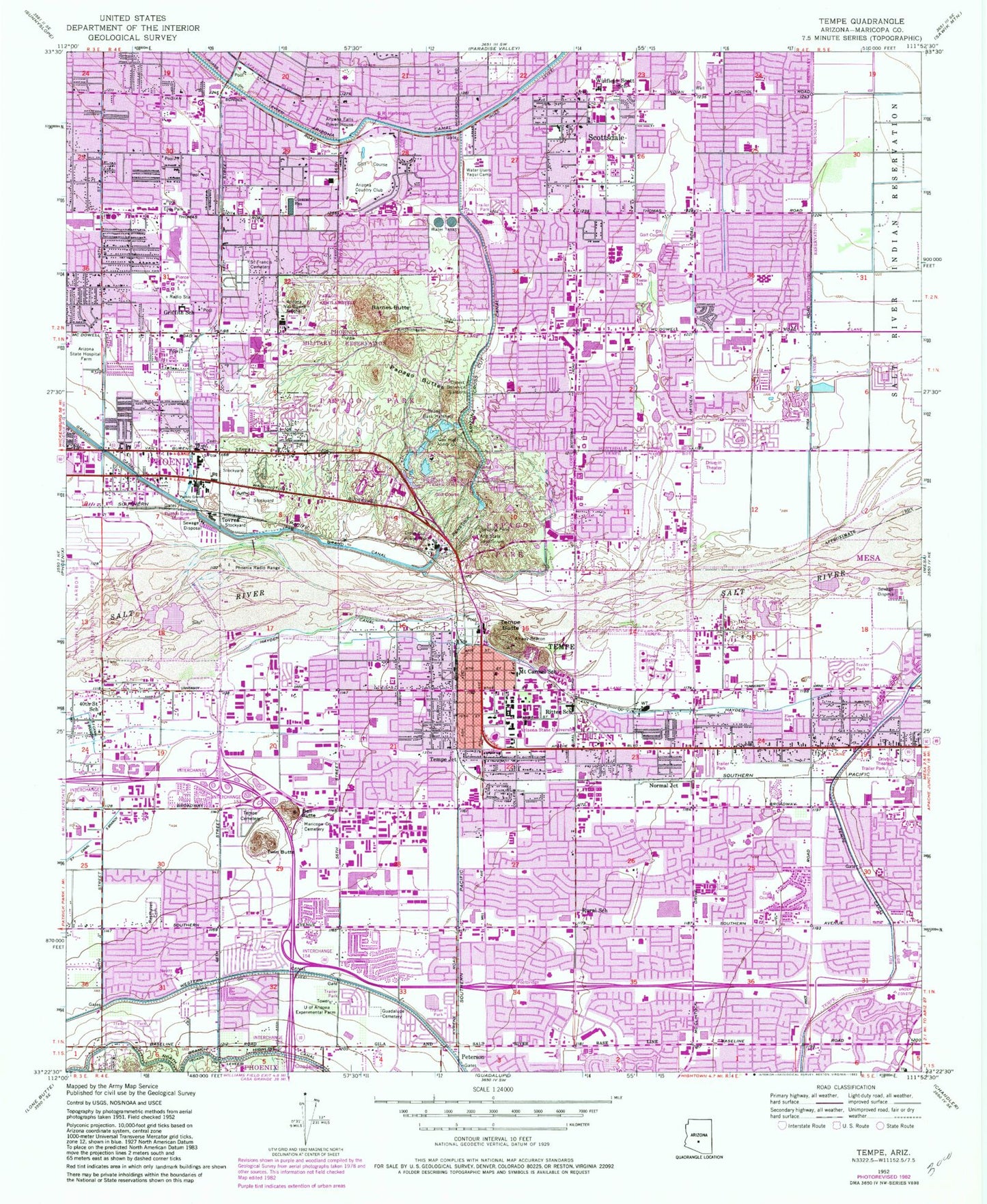 Classic USGS Tempe Arizona 7.5'x7.5' Topo Map Image