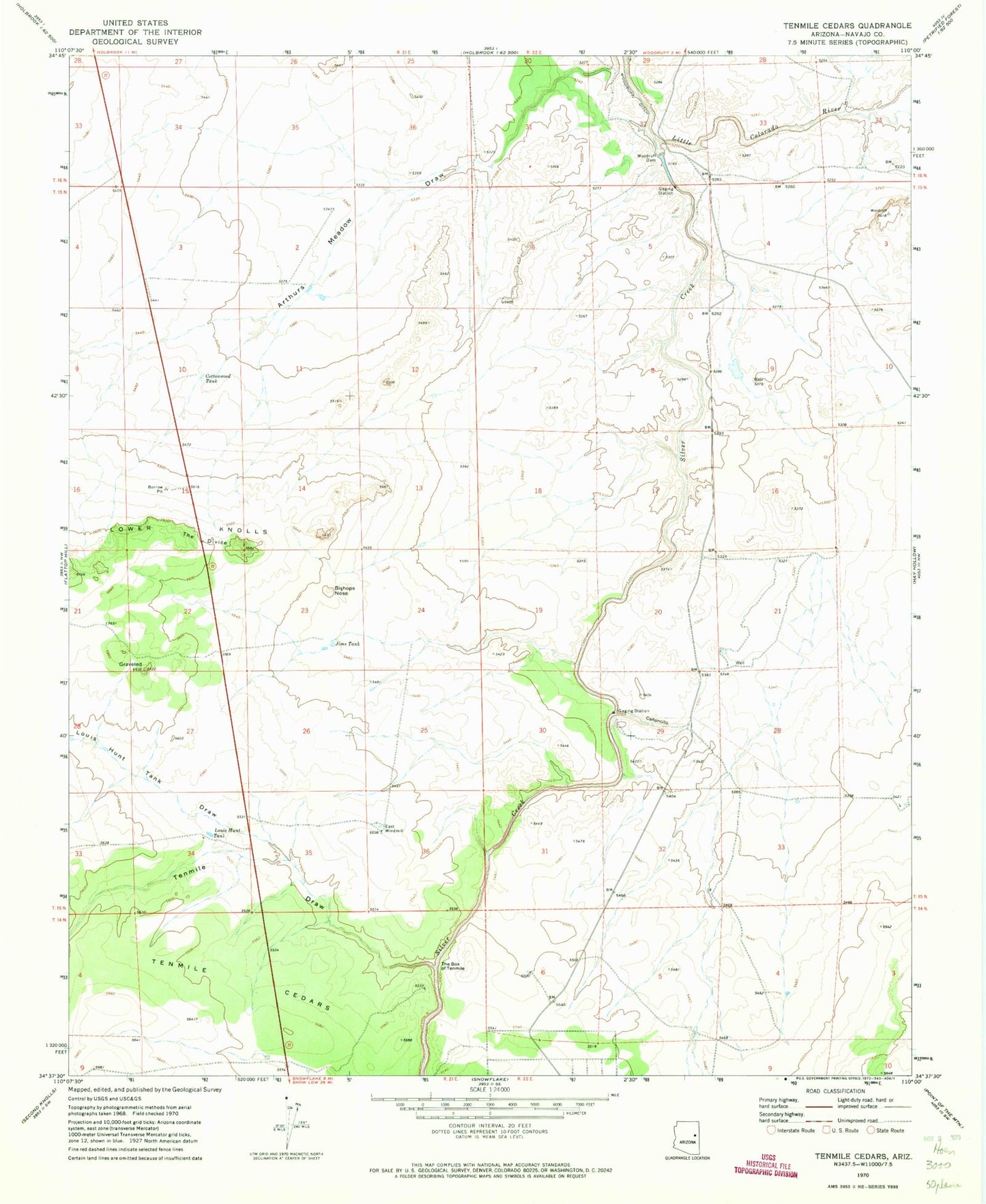Classic USGS Tenmile Cedars Arizona 7.5'x7.5' Topo Map Image