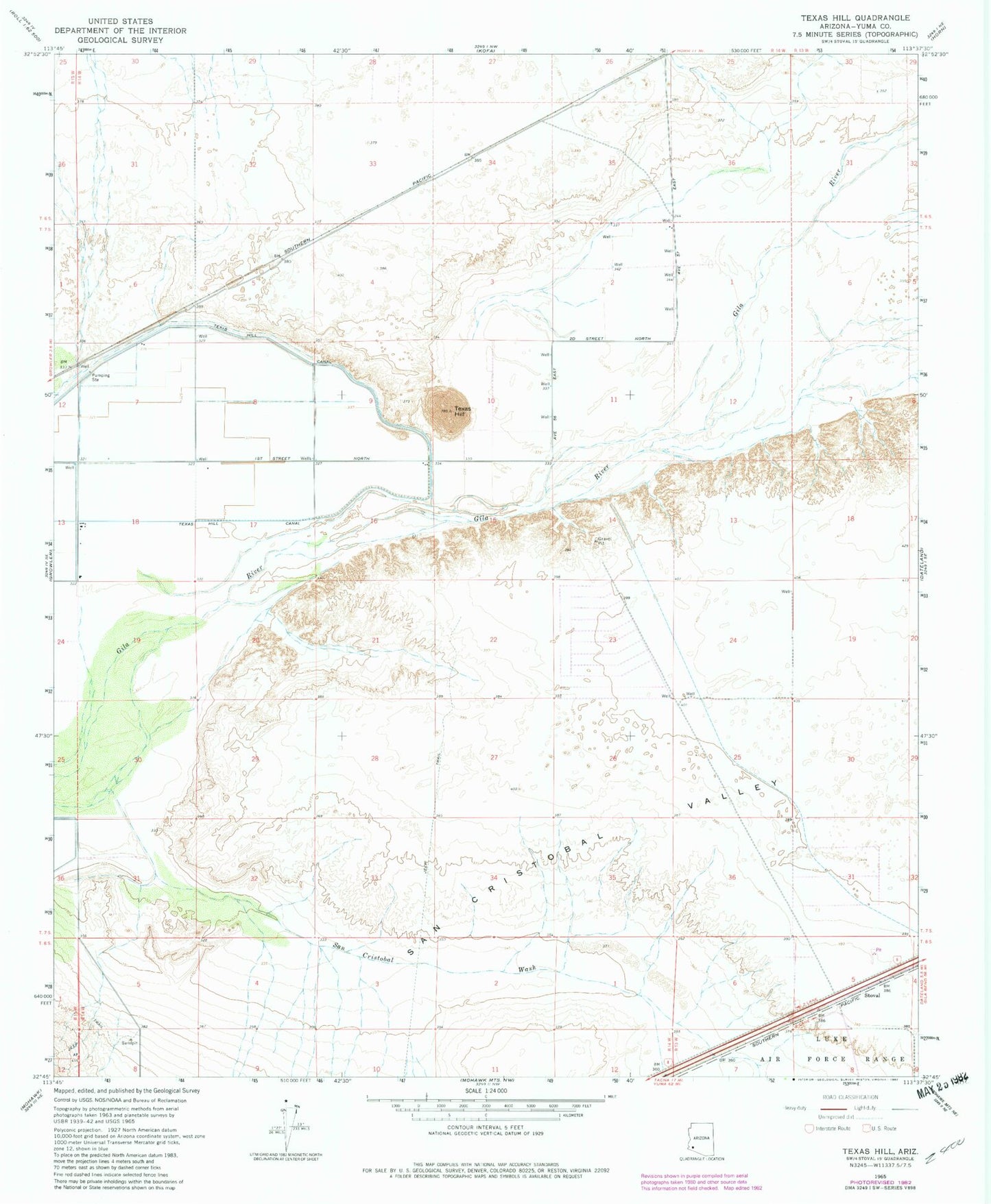 Classic USGS Texas Hill Arizona 7.5'x7.5' Topo Map Image