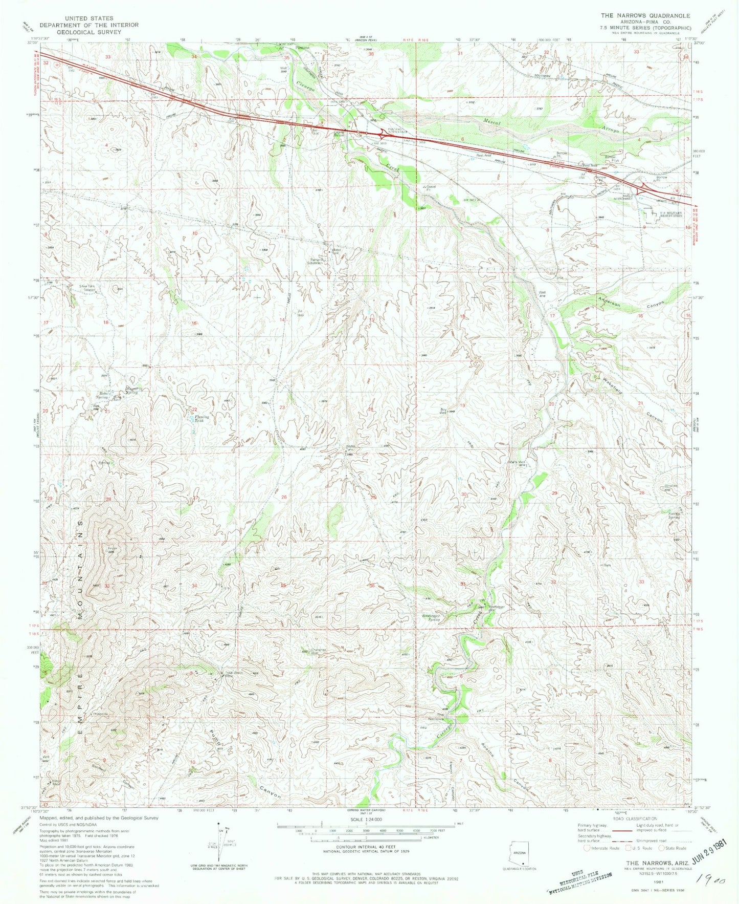 Classic USGS The Narrows Arizona 7.5'x7.5' Topo Map Image