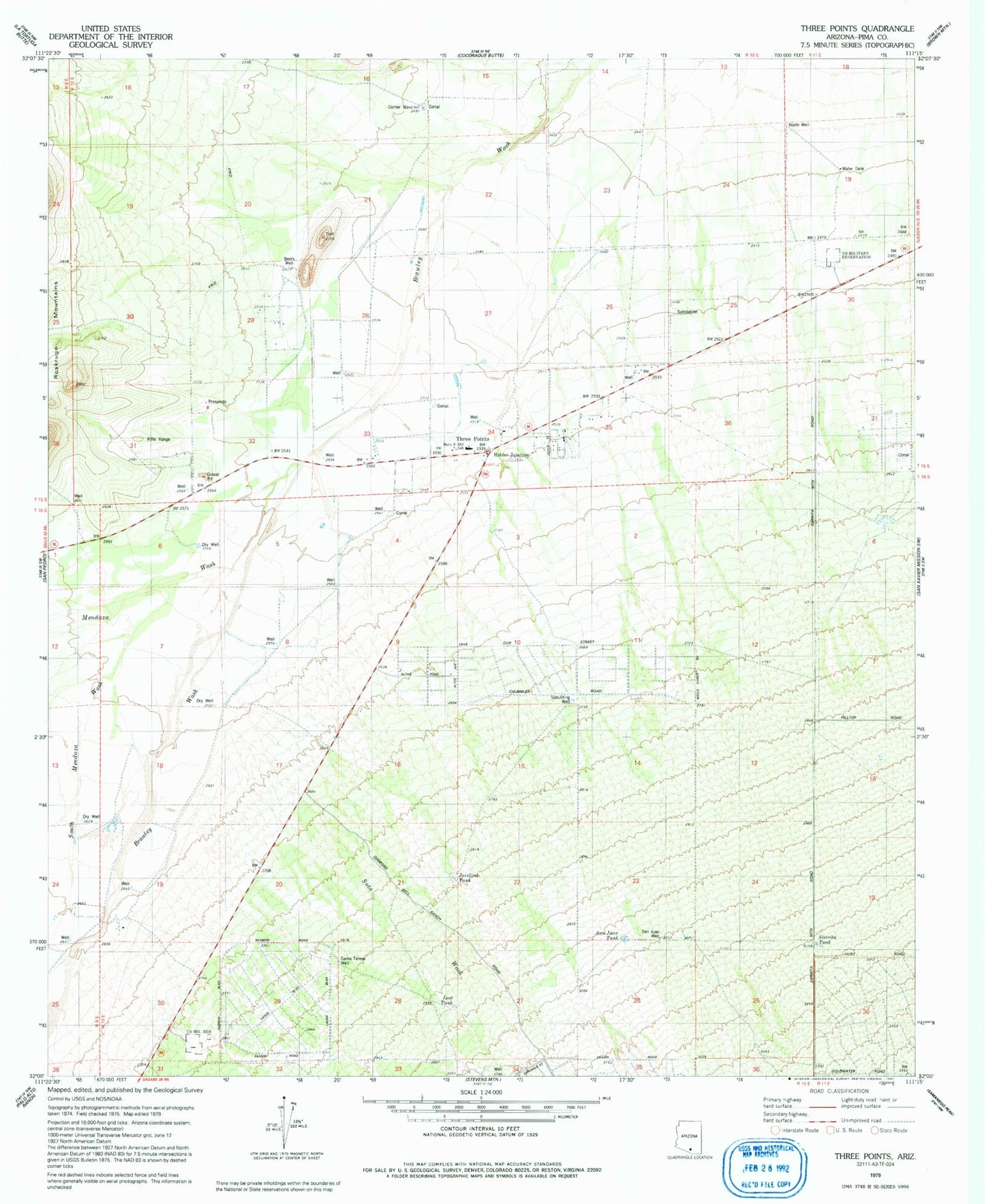 Classic USGS Three Points Arizona 7.5'x7.5' Topo Map Image