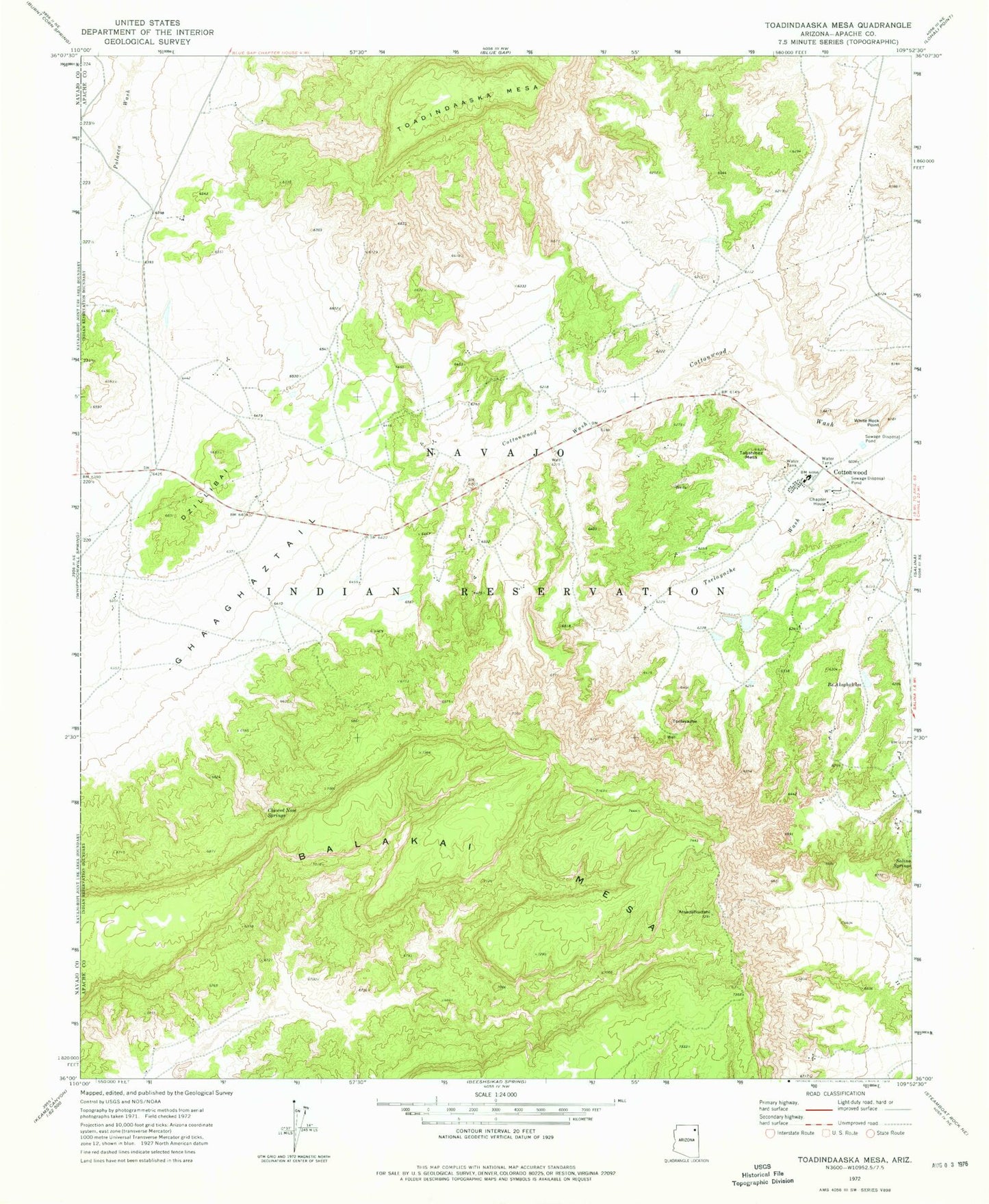 Classic USGS Toadindaaska Mesa Arizona 7.5'x7.5' Topo Map Image