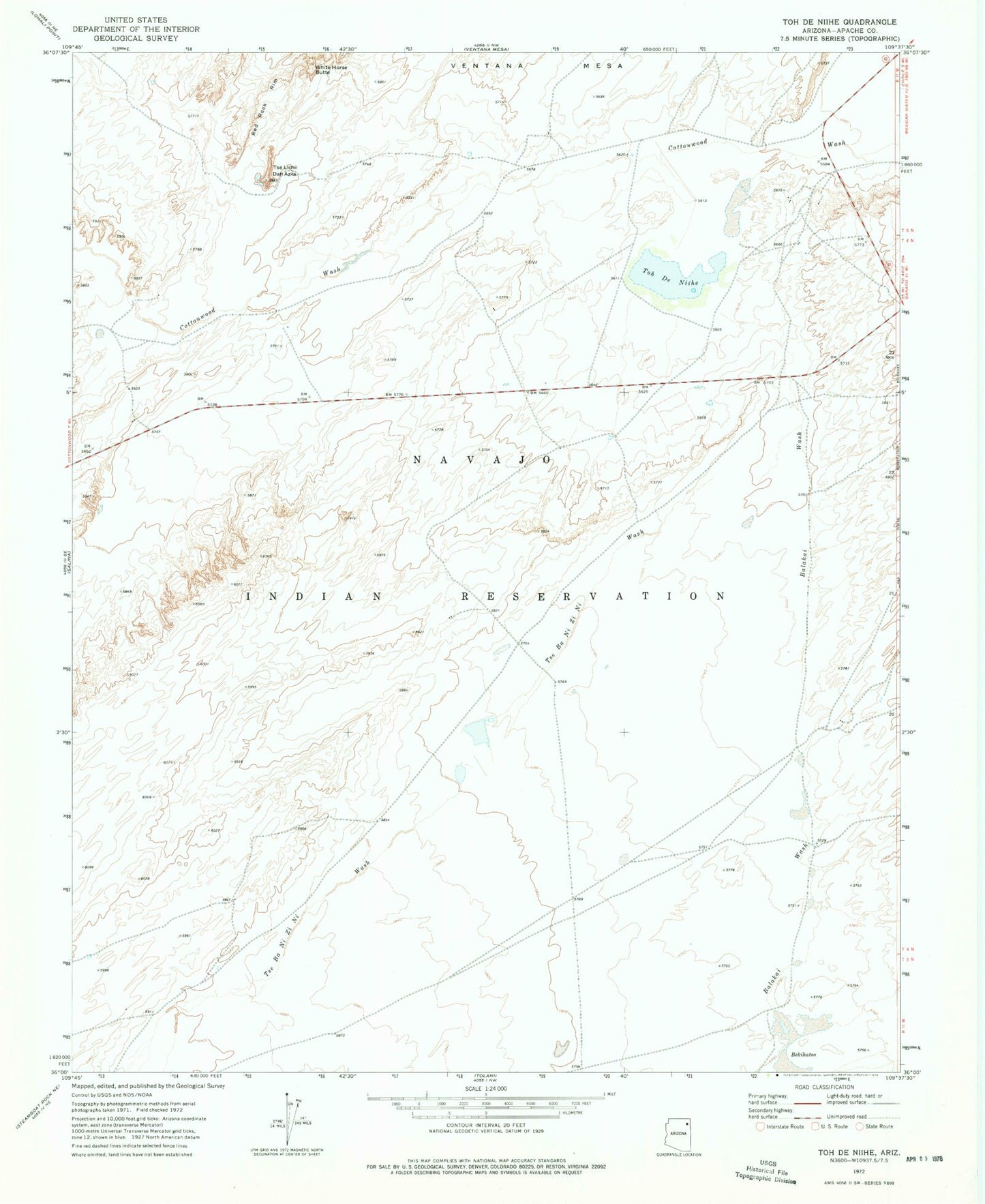Classic USGS Toh De Niihe Arizona 7.5'x7.5' Topo Map Image
