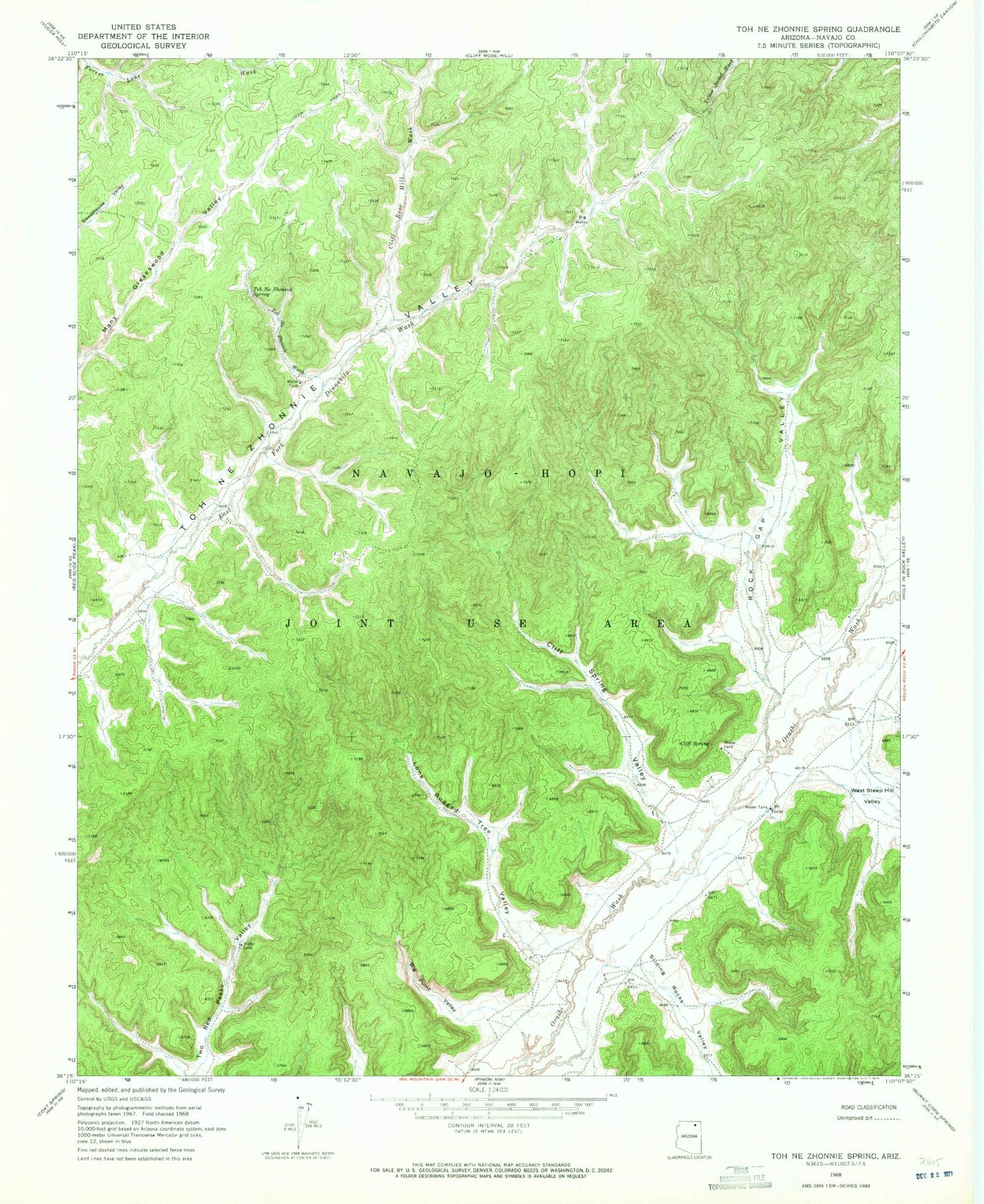 Classic USGS Toh Ne Zhonnie Spring Arizona 7.5'x7.5' Topo Map Image