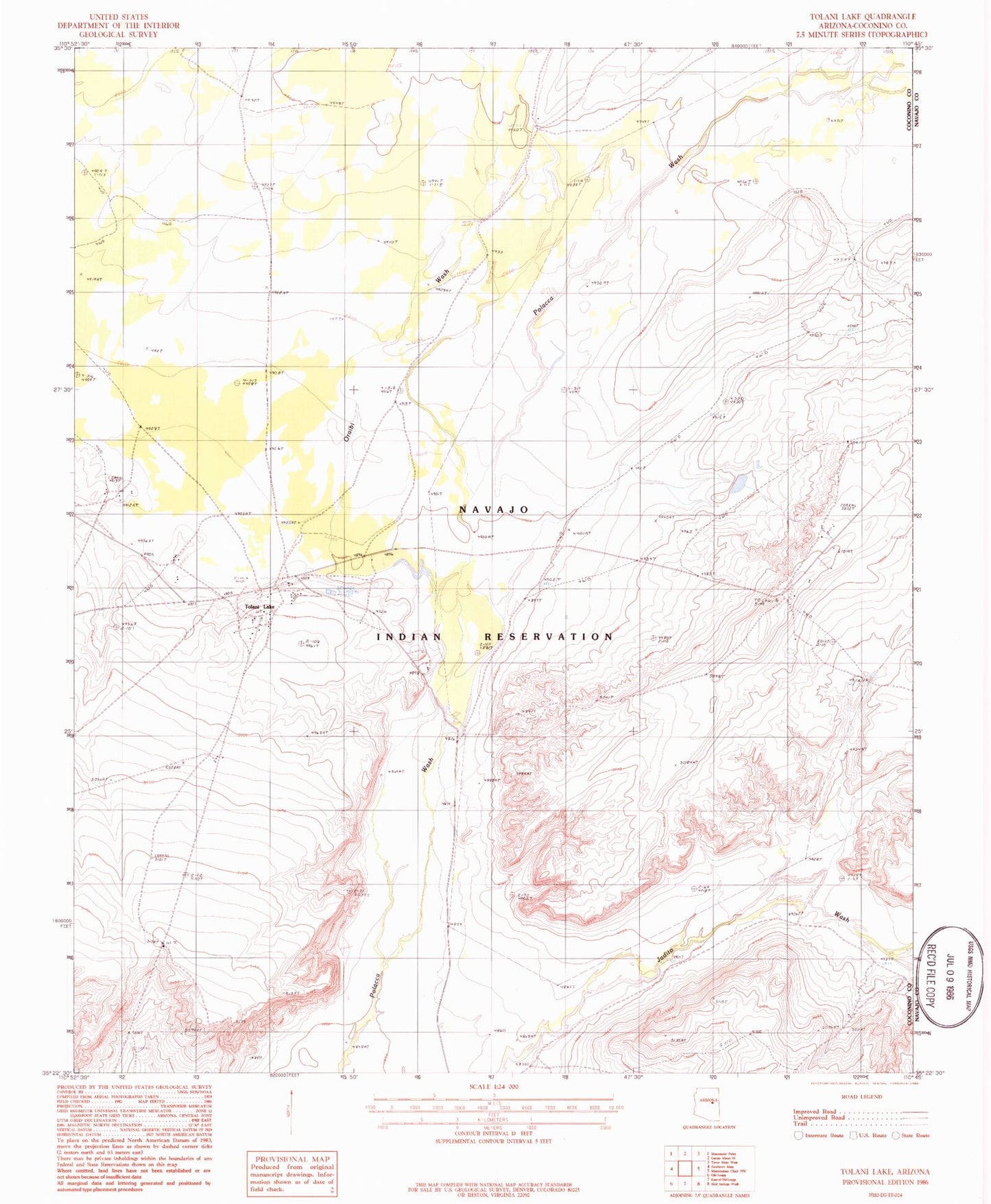 Classic USGS Tolani Lake Arizona 7.5'x7.5' Topo Map Image