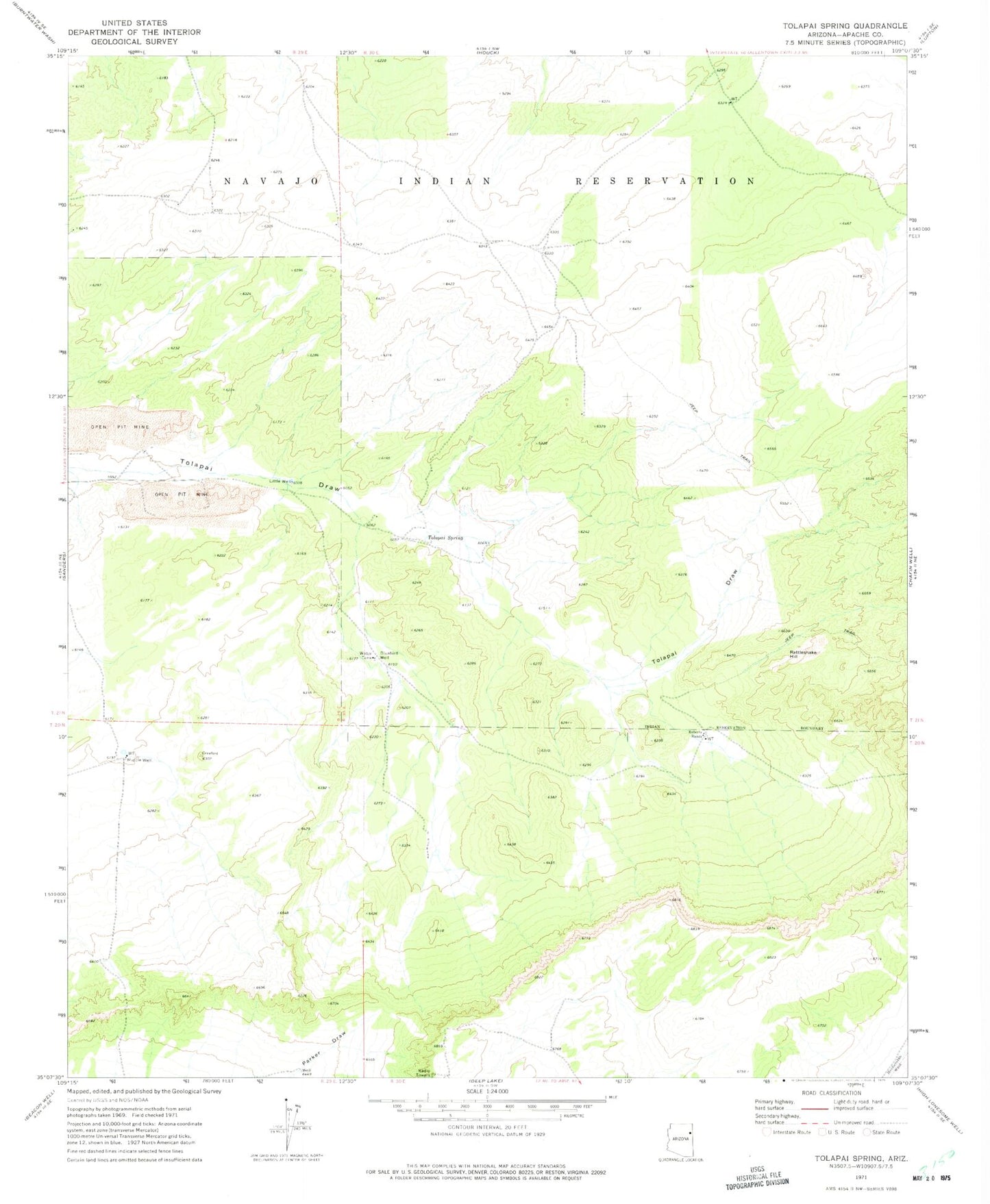 Classic USGS Tolapai Spring Arizona 7.5'x7.5' Topo Map Image