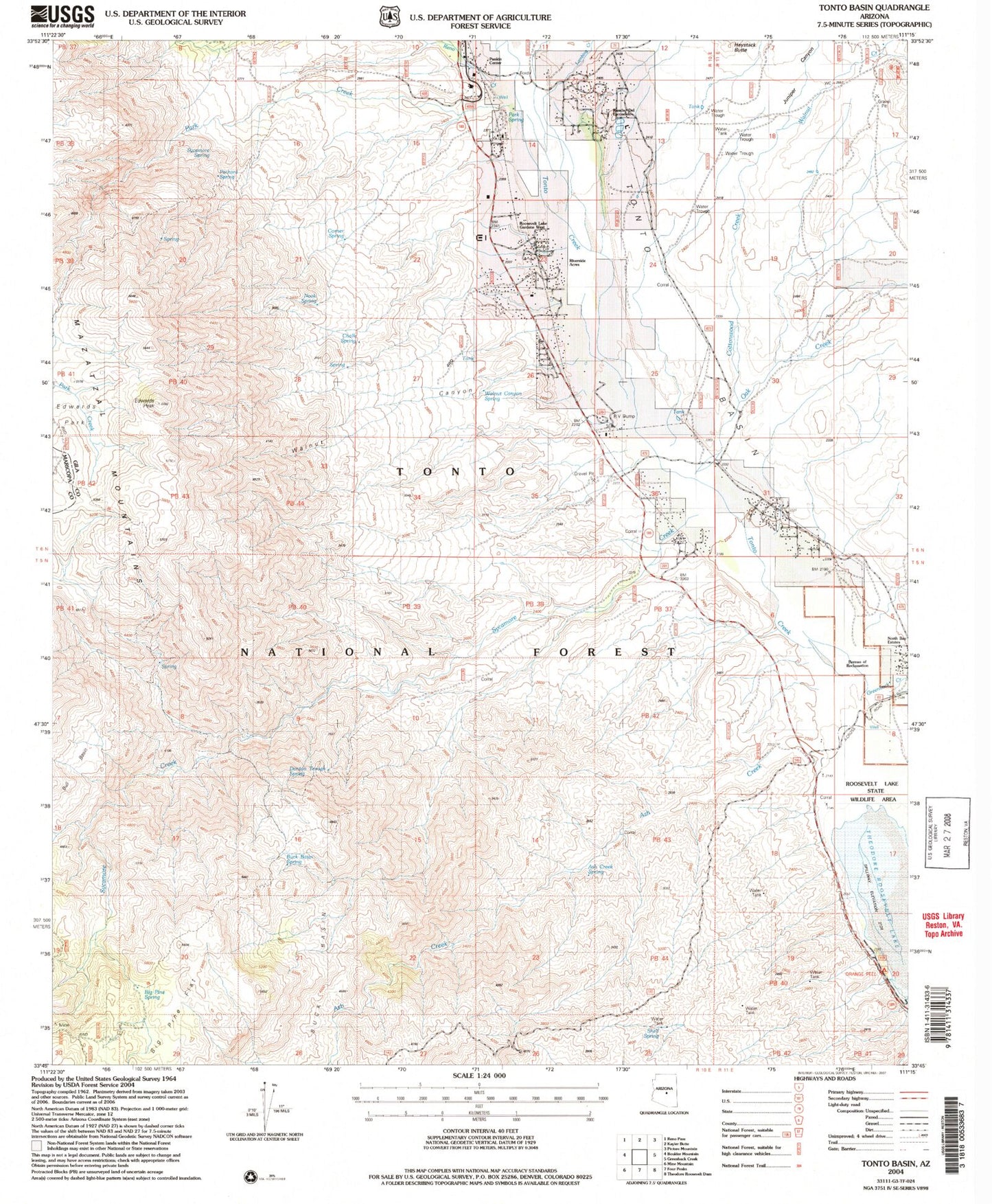 Classic USGS Tonto Basin Arizona 7.5'x7.5' Topo Map Image