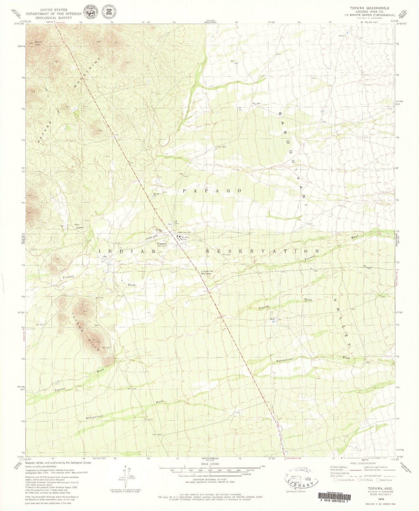 Classic USGS Topawa Arizona 7.5'x7.5' Topo Map Image