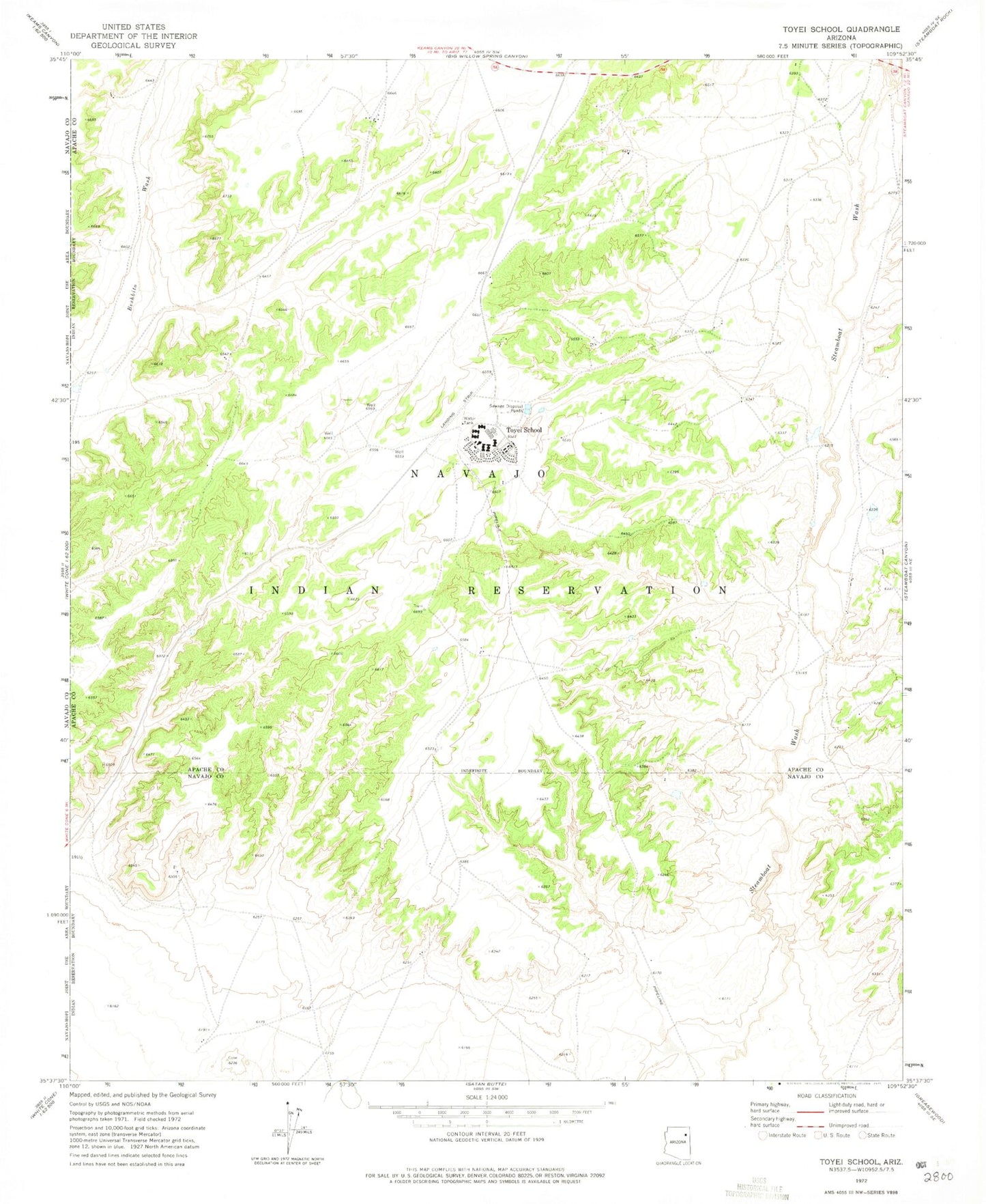 Classic USGS Toyei School Arizona 7.5'x7.5' Topo Map Image