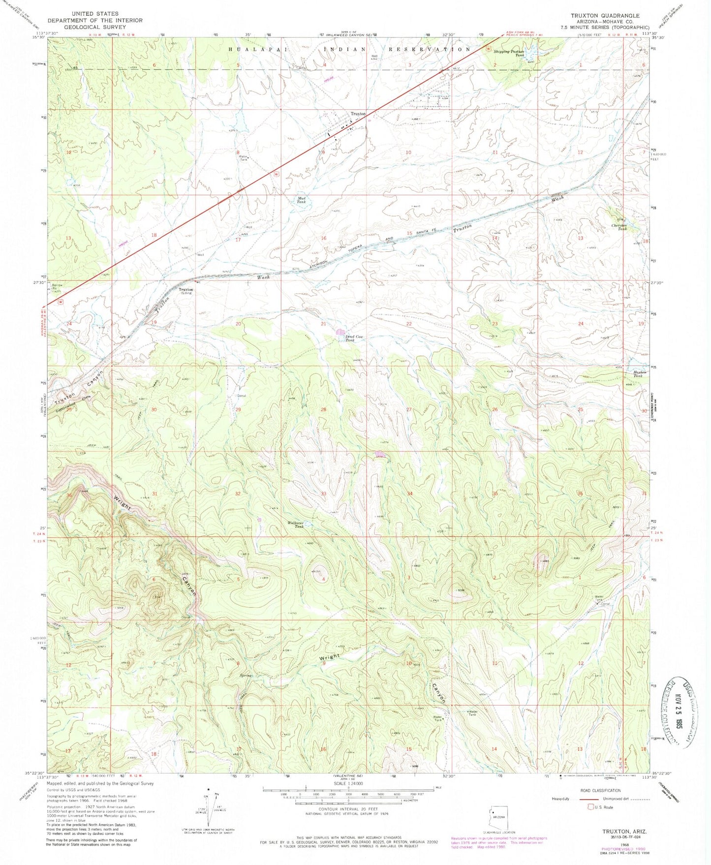 Classic USGS Truxton Arizona 7.5'x7.5' Topo Map Image