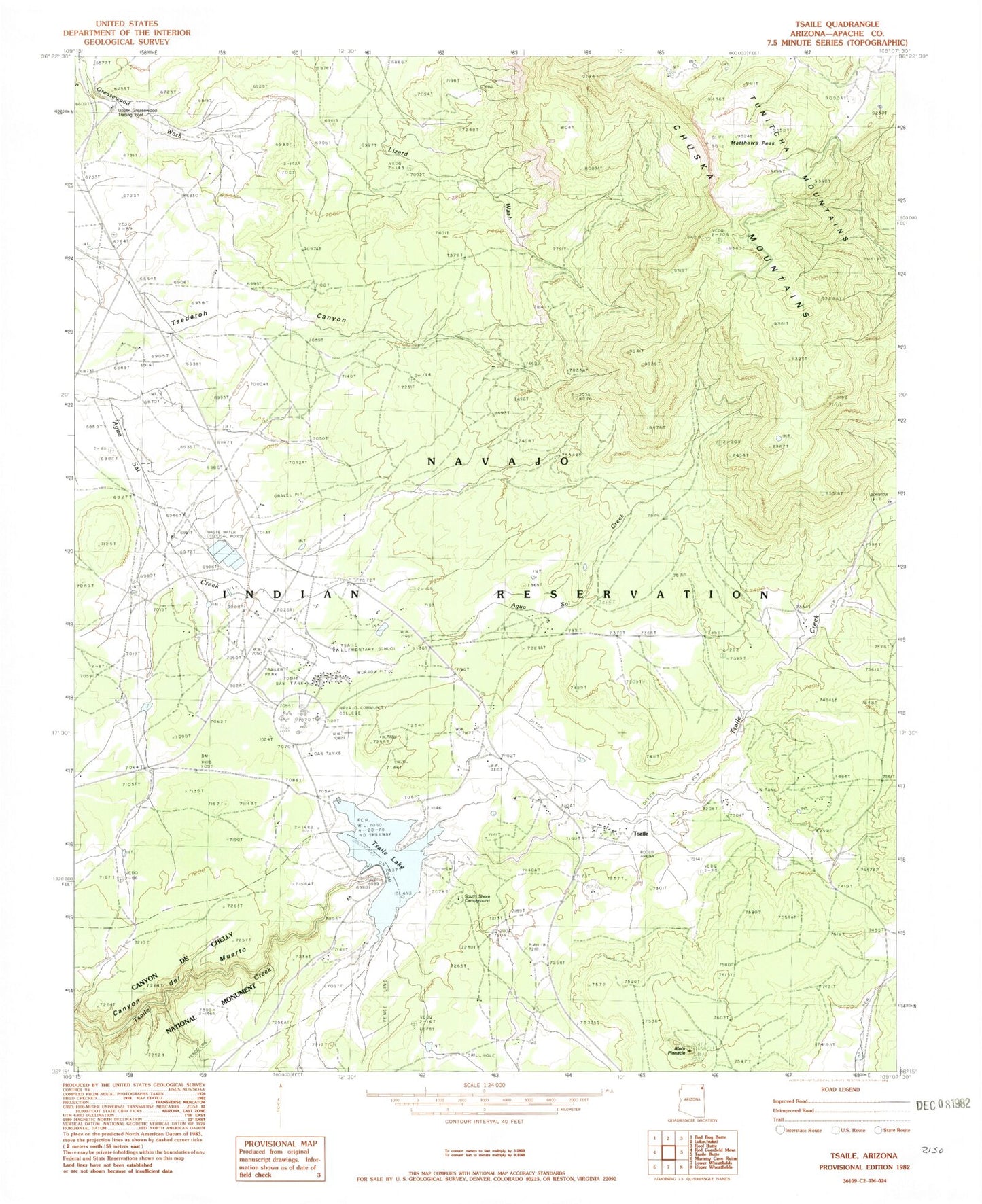 Classic USGS Tsaile Arizona 7.5'x7.5' Topo Map Image