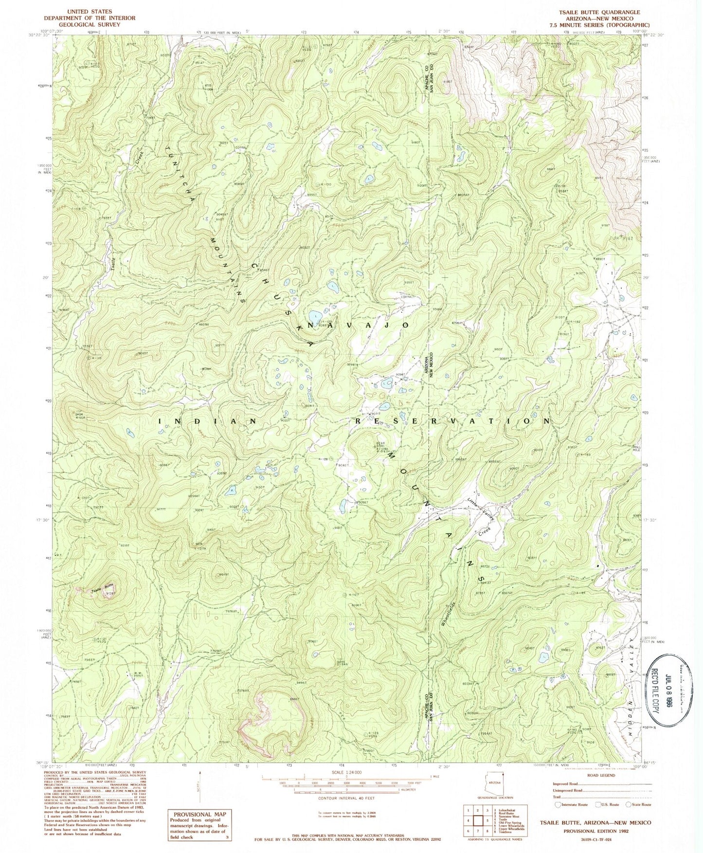 Classic USGS Tsaile Butte Arizona 7.5'x7.5' Topo Map Image