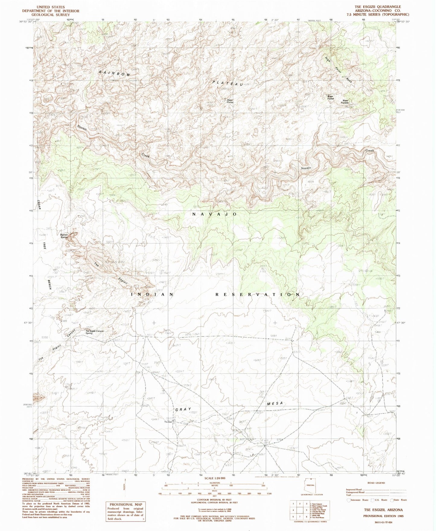 Classic USGS Tse Esgizii Arizona 7.5'x7.5' Topo Map Image