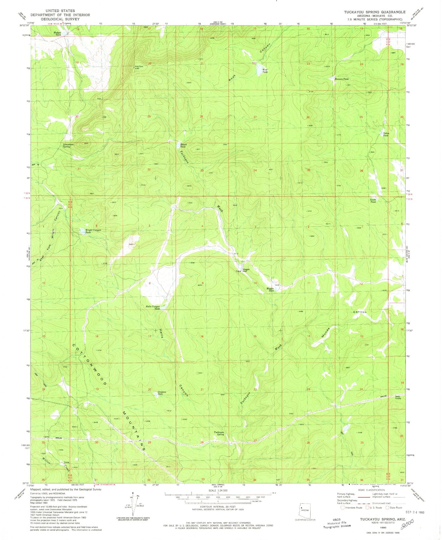 Classic USGS Tuckayou Spring Arizona 7.5'x7.5' Topo Map Image