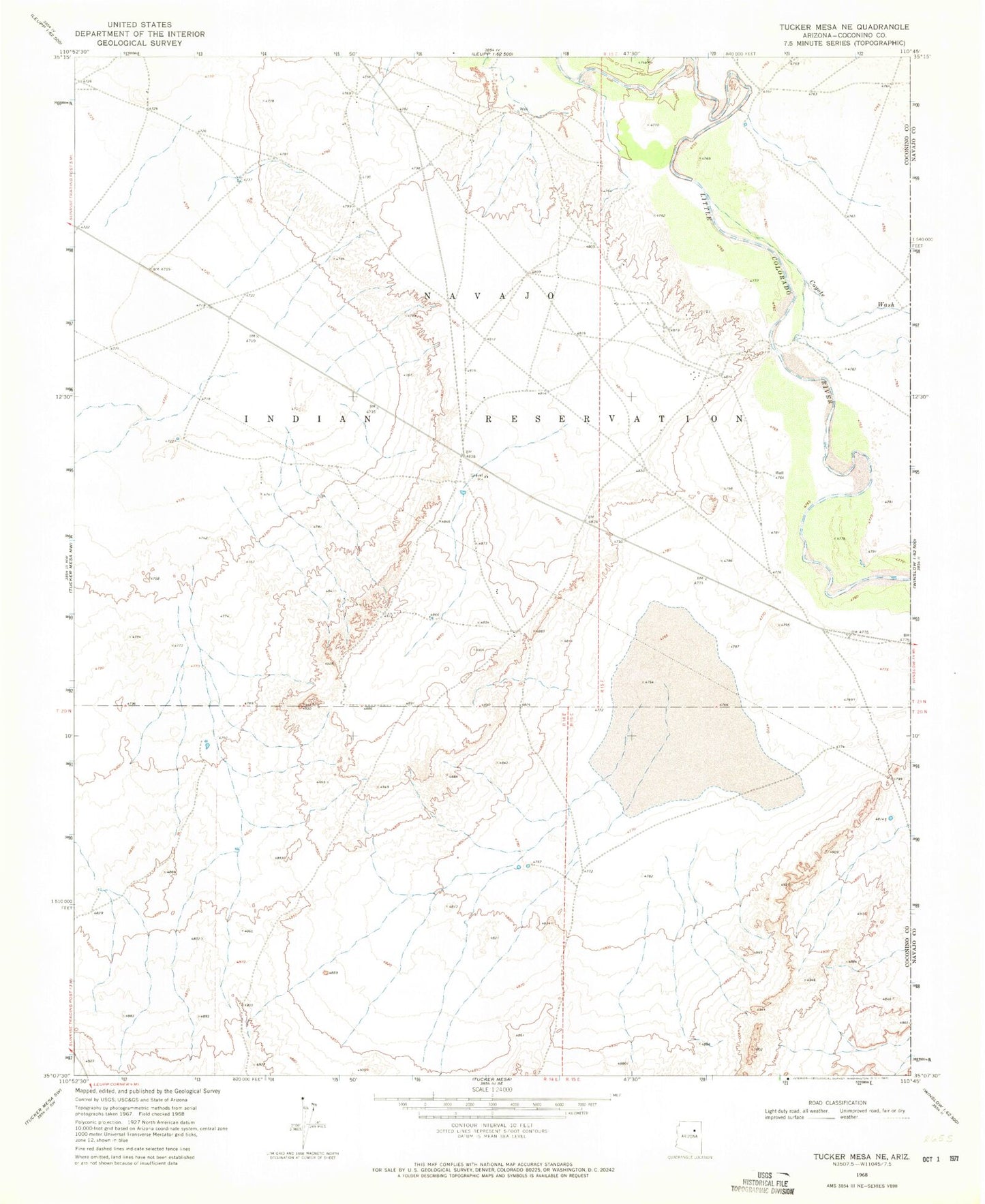 Classic USGS Tucker Mesa NE Arizona 7.5'x7.5' Topo Map Image